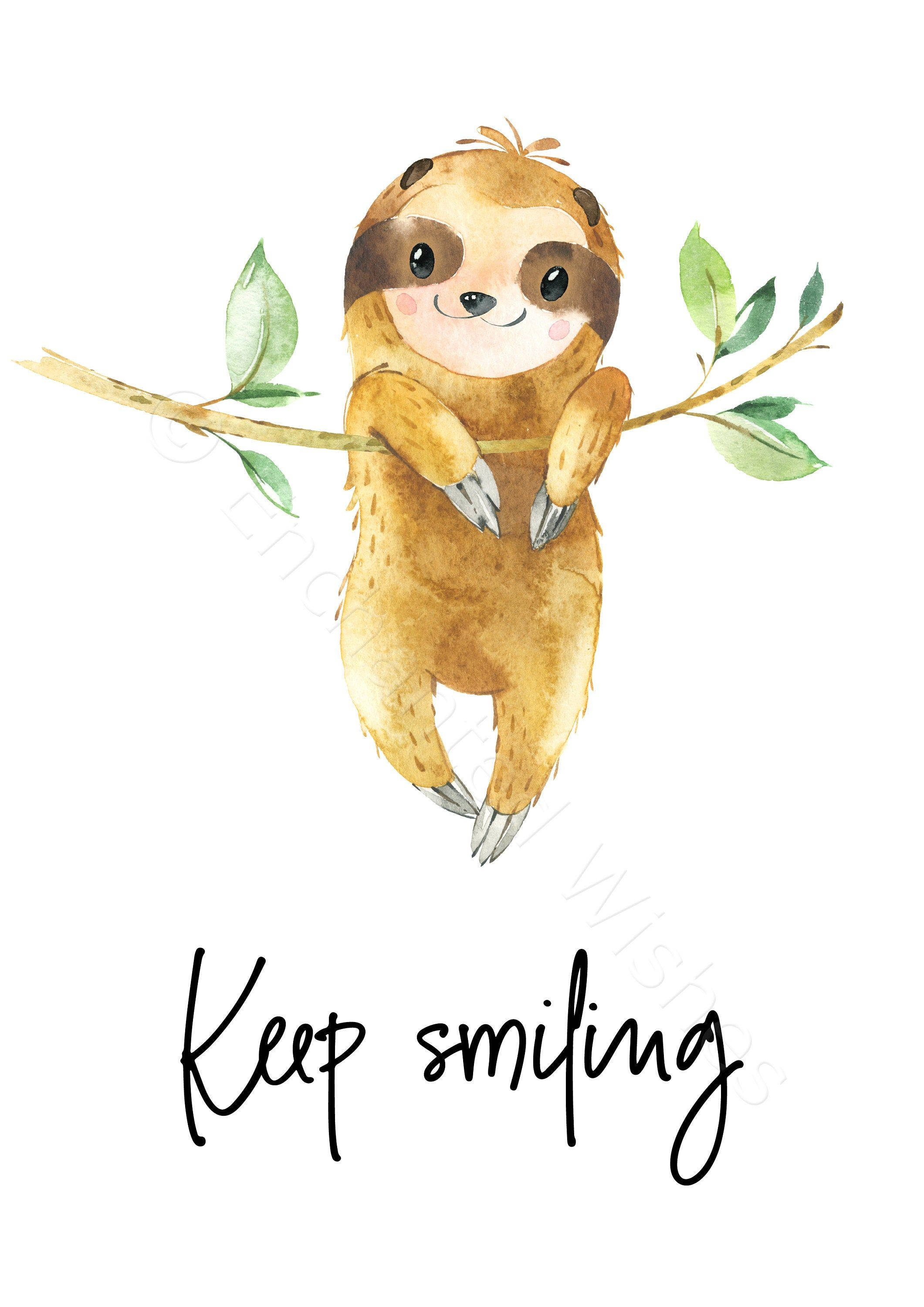 Baby Sloth, watercolor, green leaves, 2K Phone Wallpaper