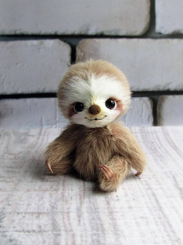 Baby Sloth, fluffy sloth plush toy, big eyes, SD Phone Wallpaper