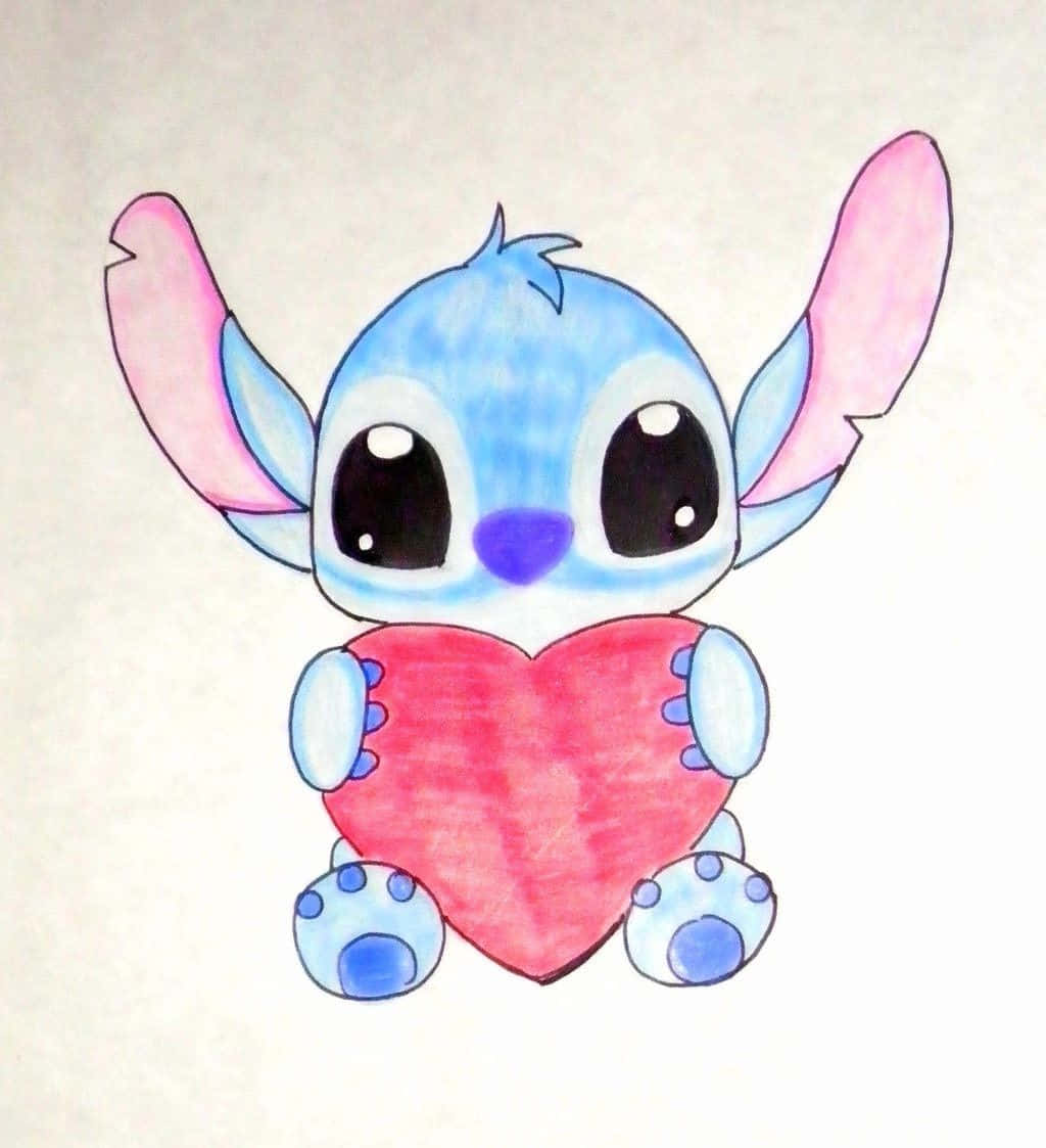 Baby Stitch, blue alien, pink ears, SD Phone Wallpaper