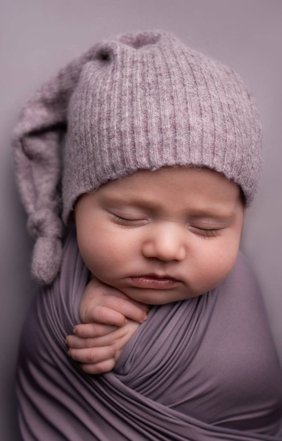 newborn baby, soft mauve fabric, matching knit hat, HD Phone Wallpaper