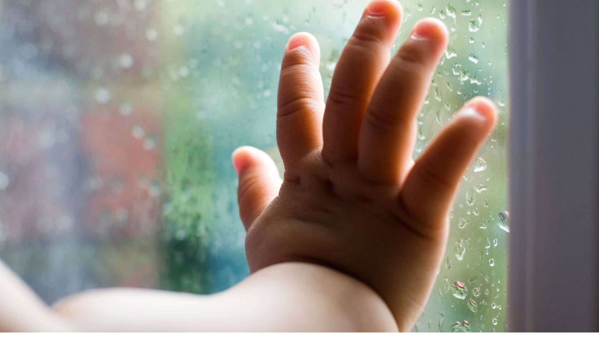 baby hand, glass panel, rain-speckled window, Full HD Desktop Wallpaper