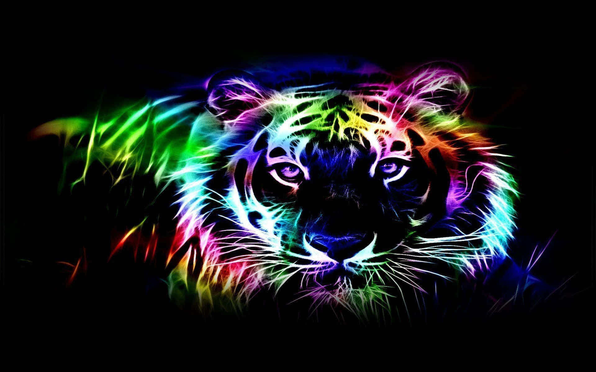 neon tiger, electric rainbow fur, black background, Full HD Desktop Wallpaper
