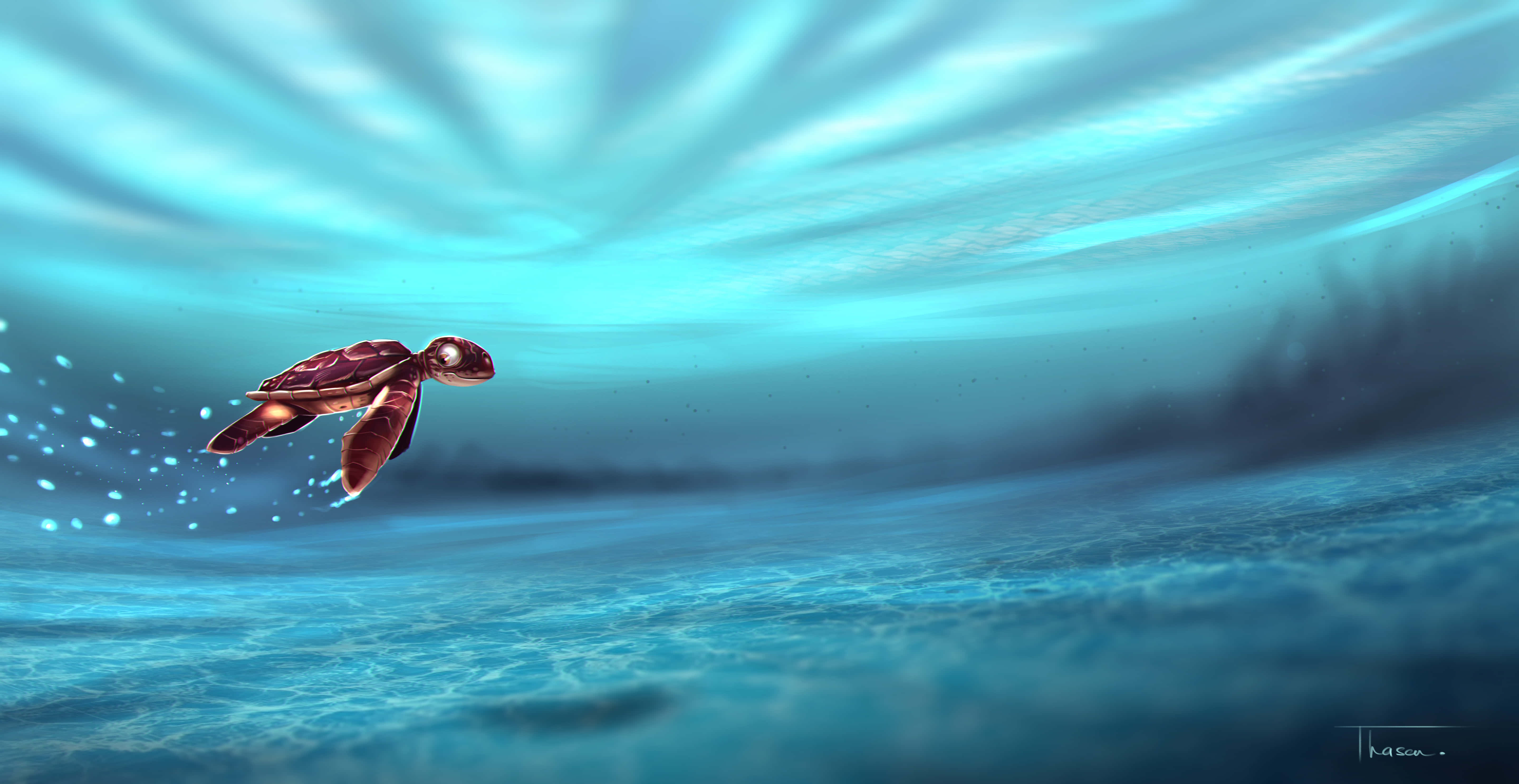 Baby Turtle, sea turtle, ocean, 5K Desktop Wallpaper