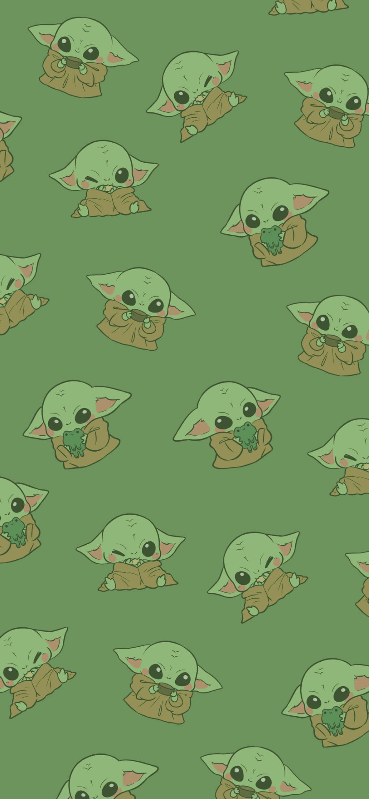 Baby Yoda, green plant, olive green background, 2K Phone Wallpaper
