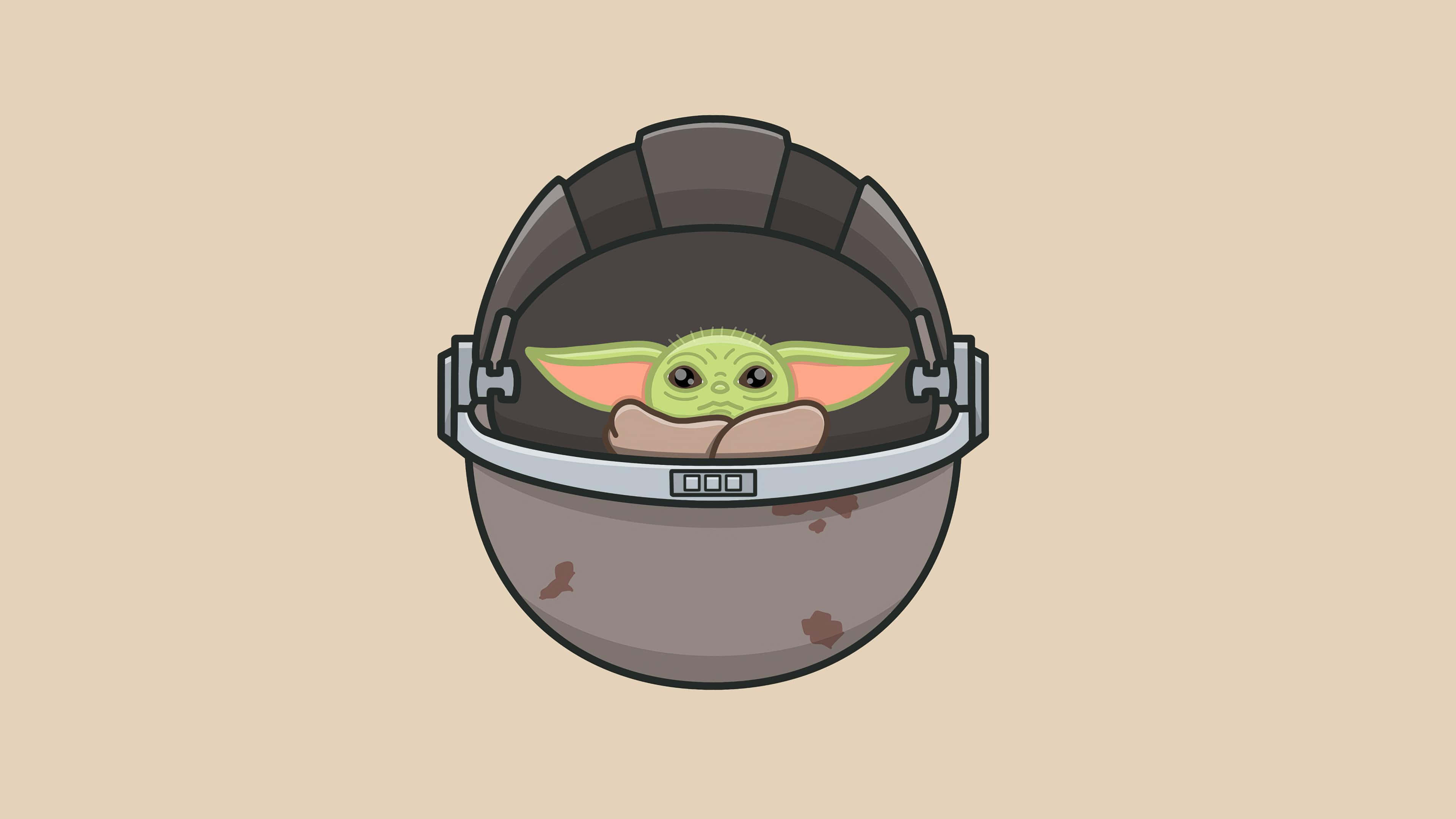 Baby Yoda, green, worn helmet, 4K Desktop Wallpaper