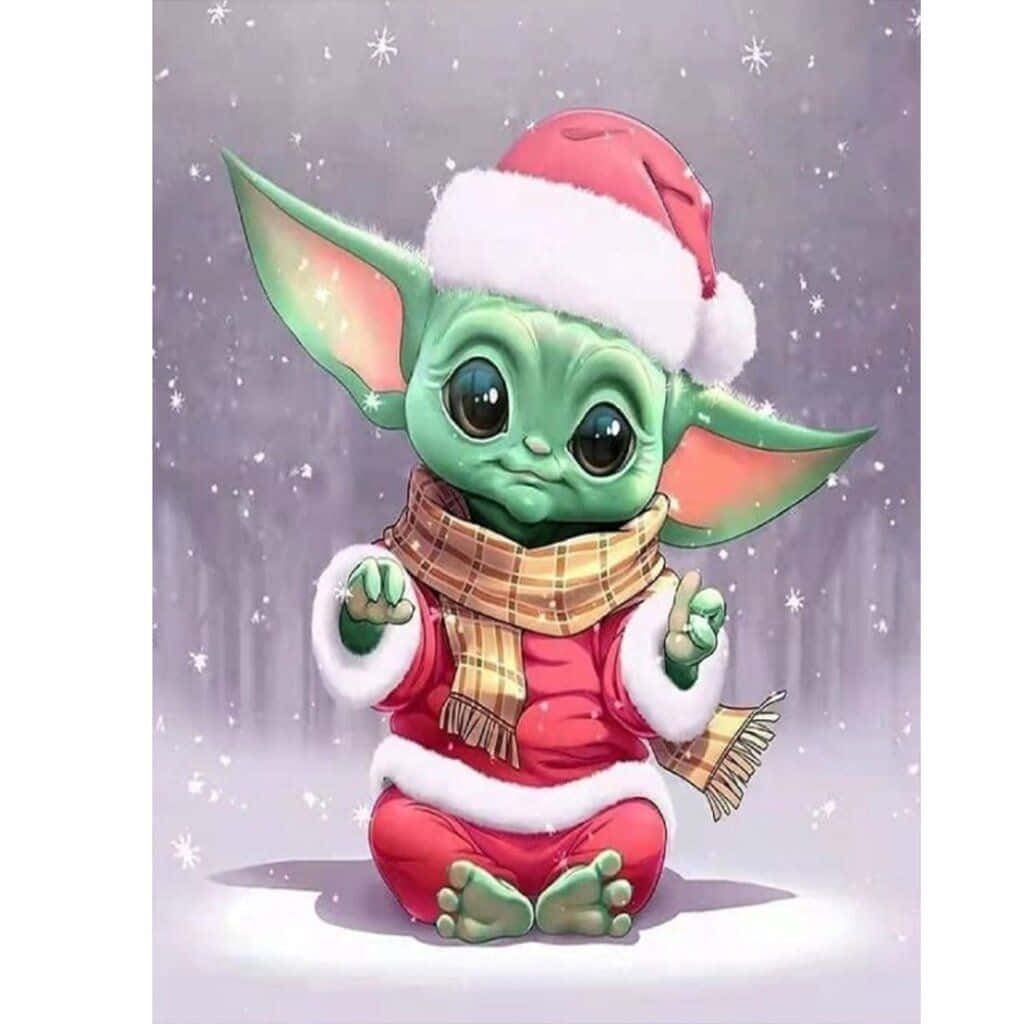 Baby Yoda, red Santa suit, plaid scarf, SD Desktop Wallpaper