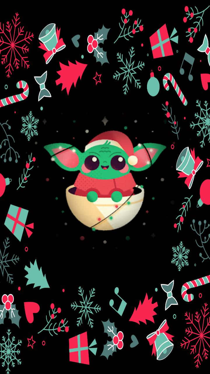 Baby Yoda, red Santa hat, festive Christmas icons, HD Phone Wallpaper