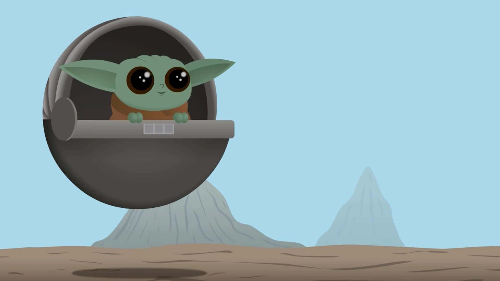 Baby Yoda, circular pod, desert backdrop, Full HD Desktop Wallpaper