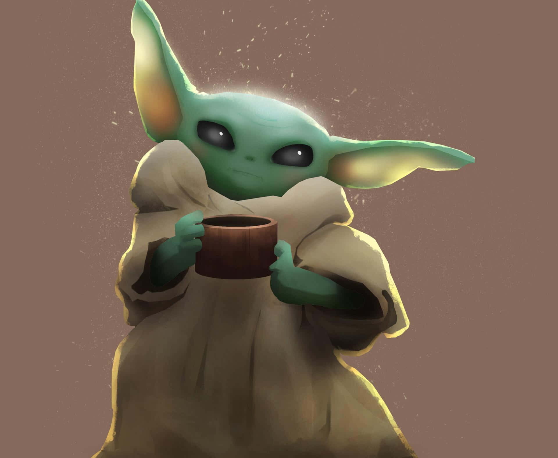 Baby Yoda, green-skinned, beige robe, Full HD Desktop Wallpaper