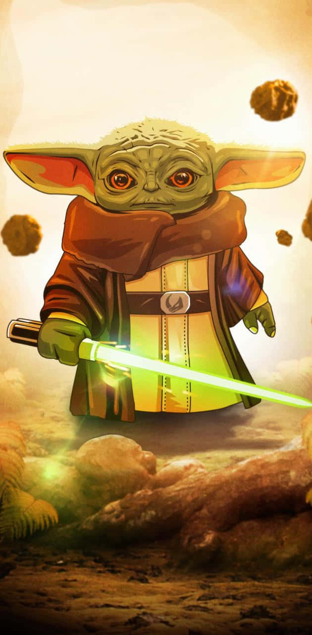 Baby Yoda, green-skinned Jedi, glowing green lightsaber, HD Phone Wallpaper