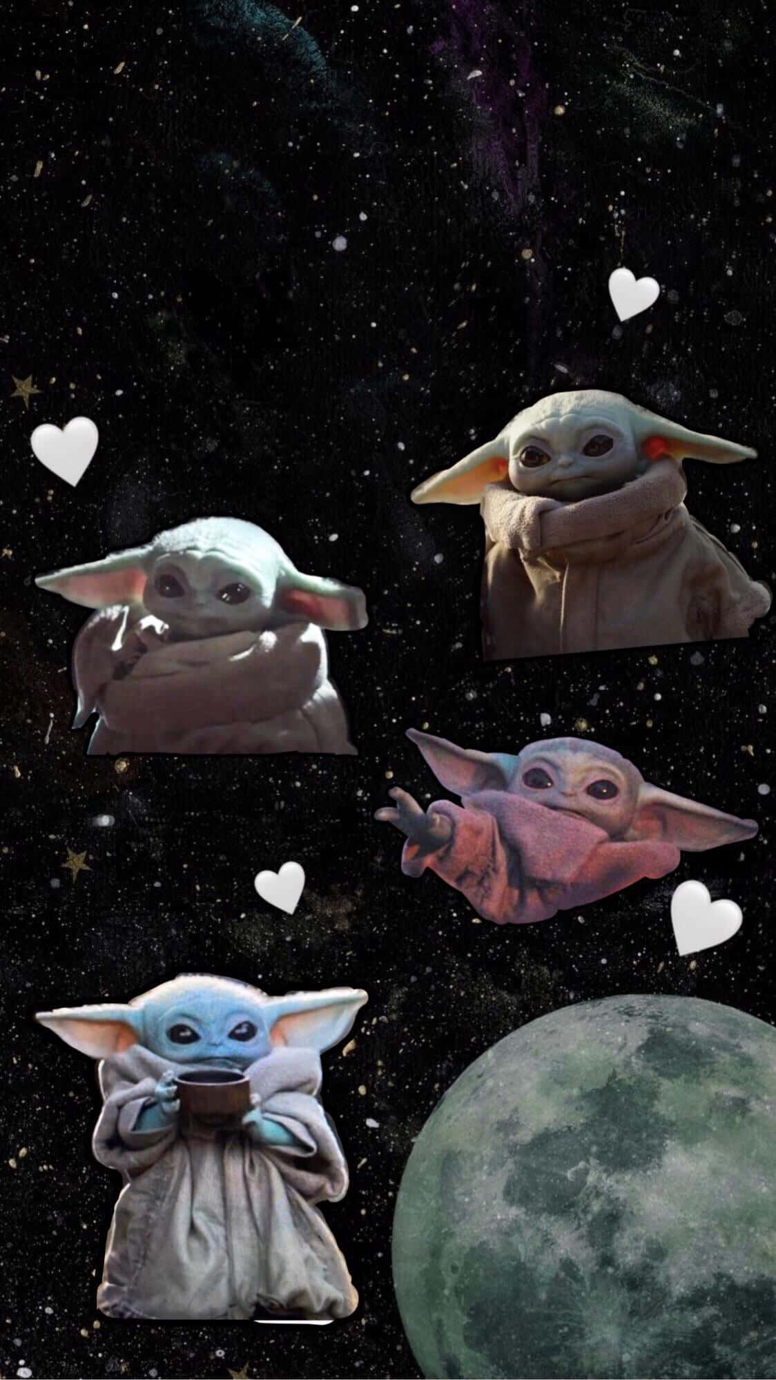 Baby Yoda, hearts, starry space, Full HD Phone Wallpaper