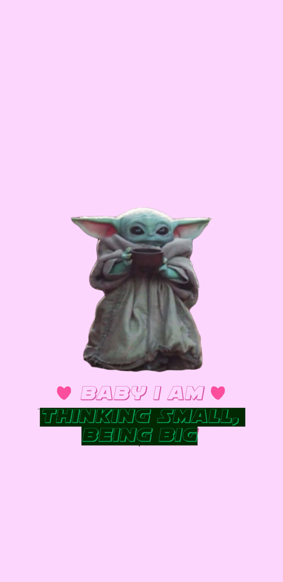 Baby Yoda, pink background, cup, Full HD Phone Wallpaper