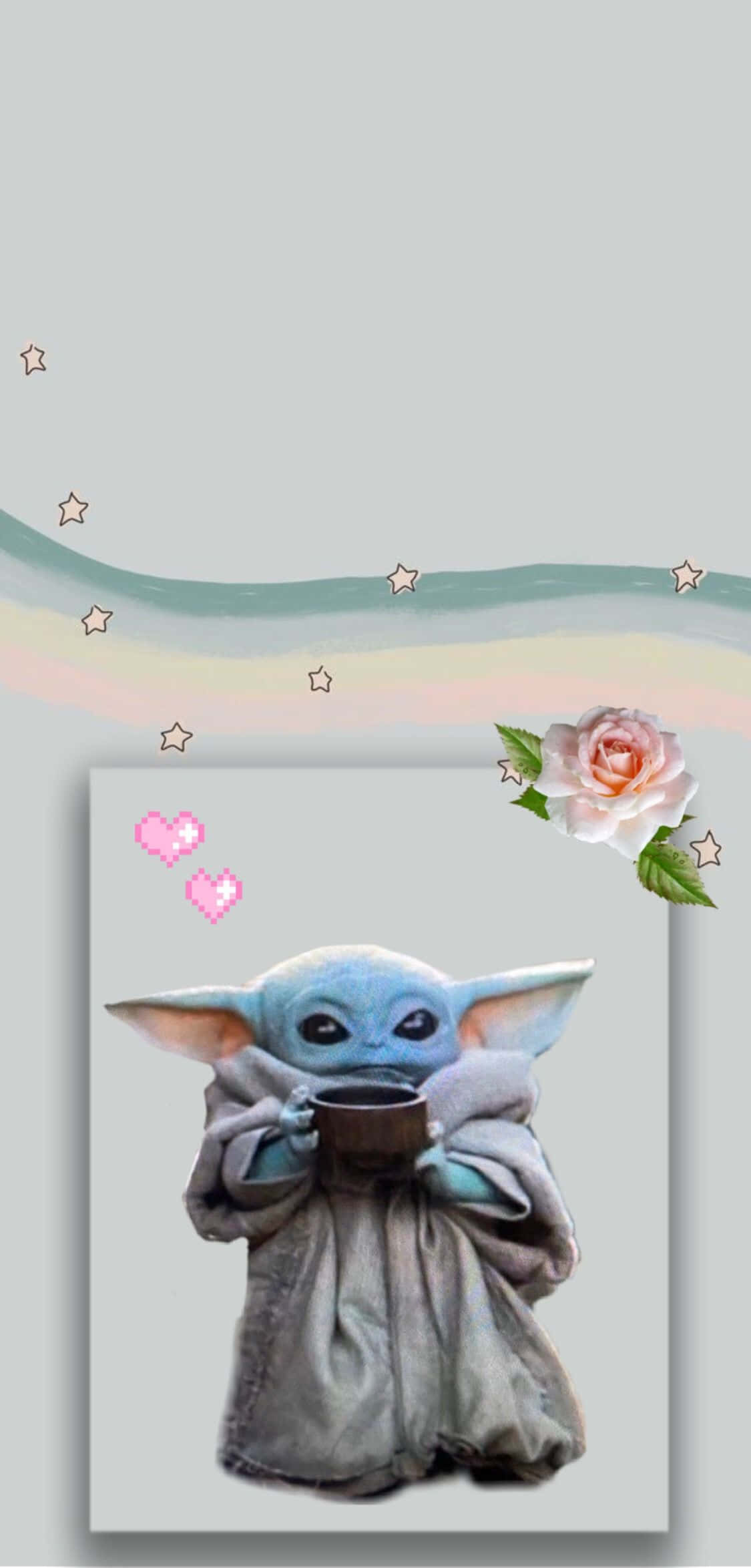 Baby Yoda, mug, pink hearts, Full HD Phone Wallpaper