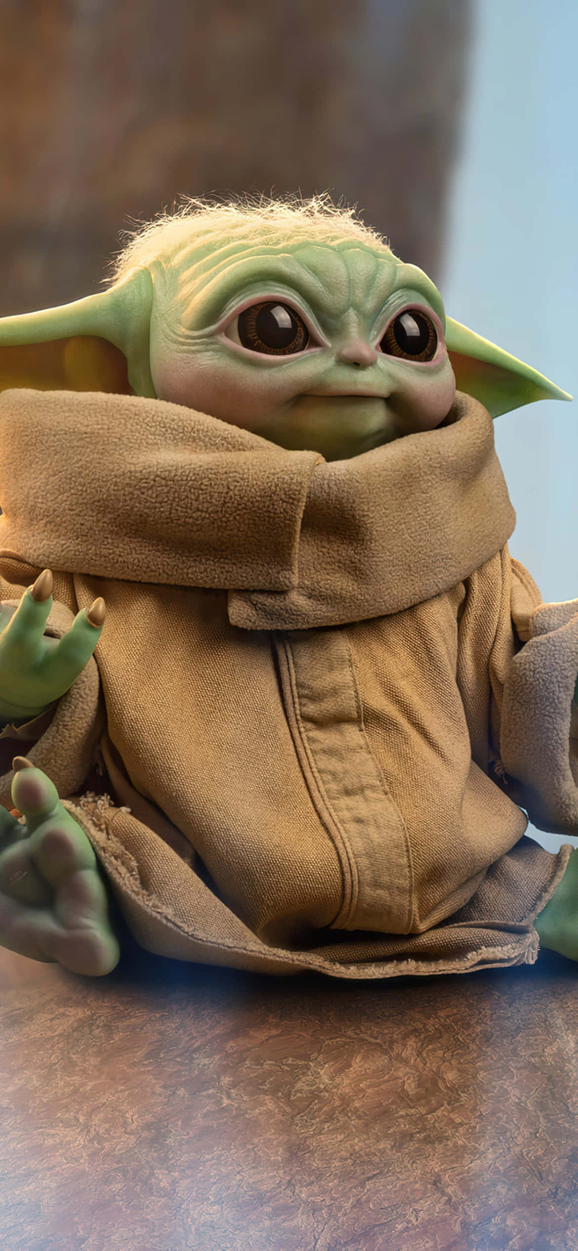 Baby Yoda, green-skinned, brown robe, Full HD Phone Wallpaper