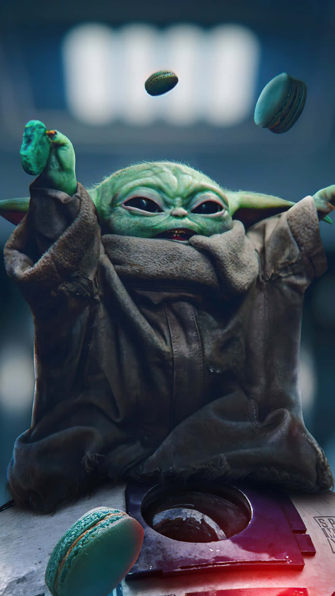 Baby Yoda, green-skinned, teal macarons, Full HD Phone Wallpaper