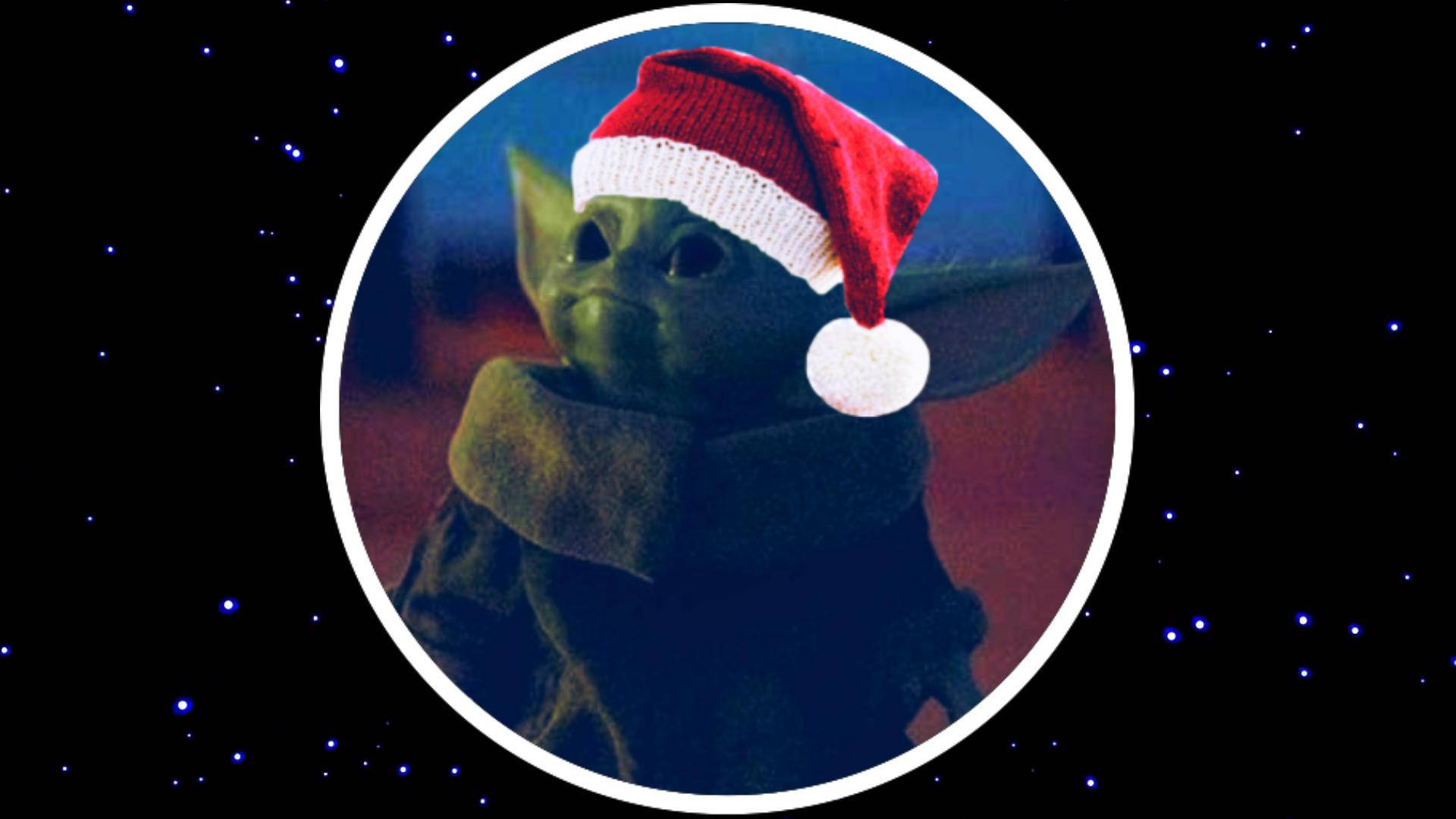 Baby Yoda, red Santa hat, scarf, Full HD Desktop Wallpaper