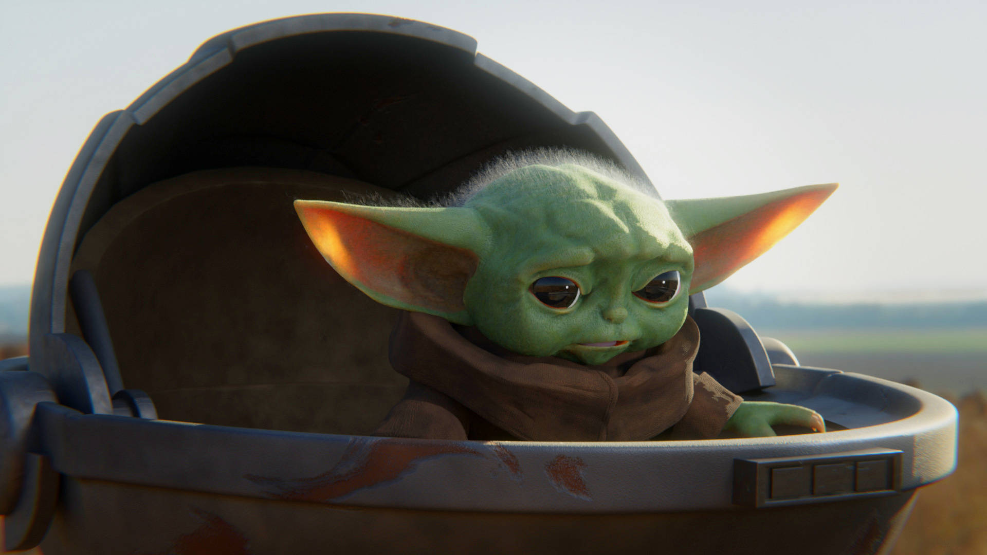 Baby Yoda, green-skinned, large ears, Full HD Desktop Wallpaper