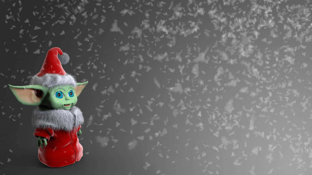 Baby Yoda, red Santa outfit, gray background, SD Desktop Wallpaper