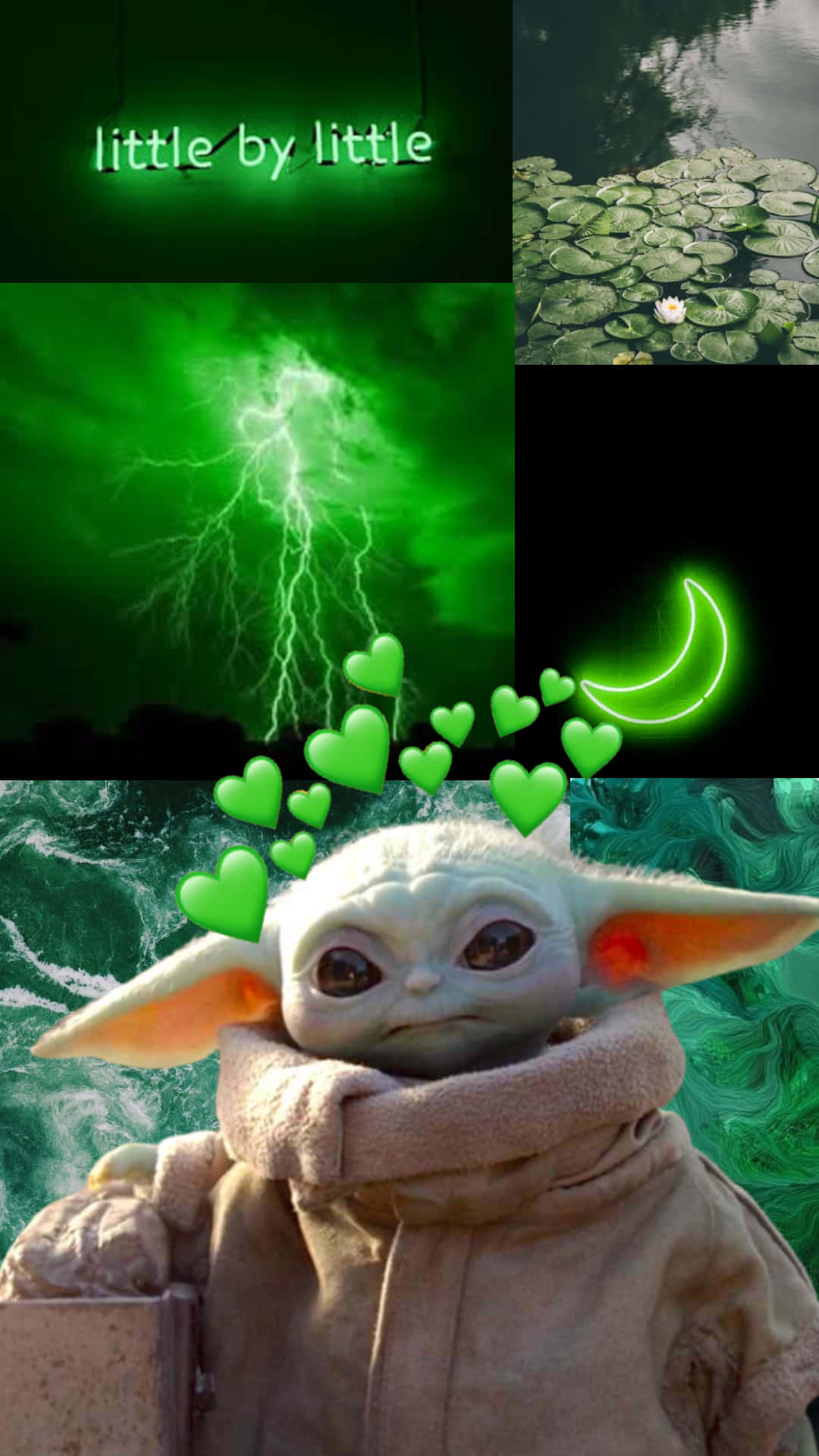 Baby Yoda, green neon, lightning, Full HD Phone Wallpaper