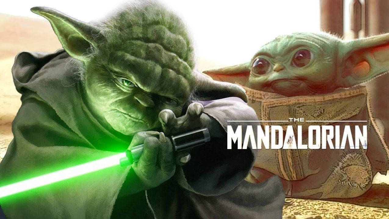 Baby Yoda, Yoda, glowing green lightsaber, SD Desktop Wallpaper