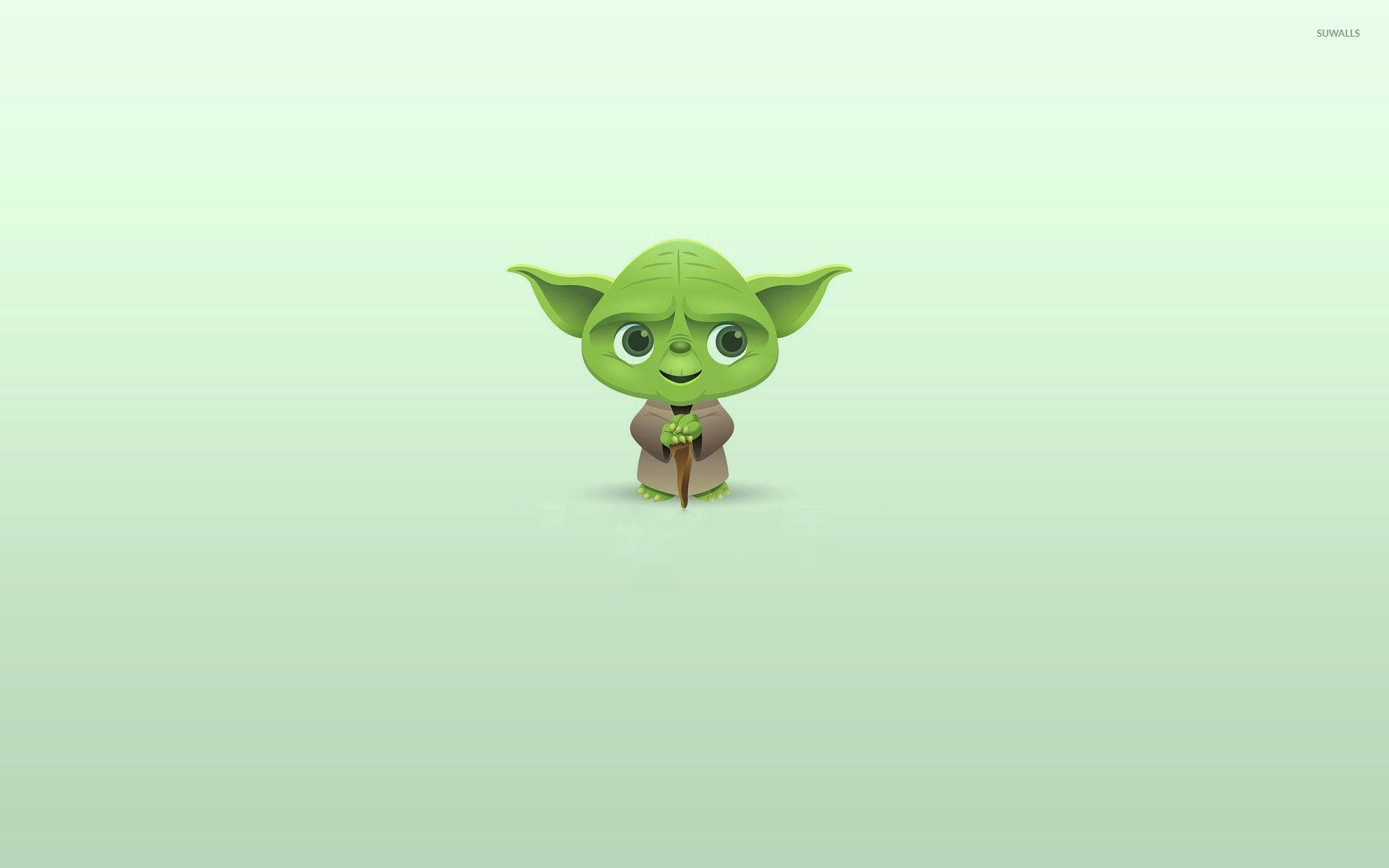 Baby Yoda, cartoon Yoda, soft green gradient background, Full HD Desktop Wallpaper