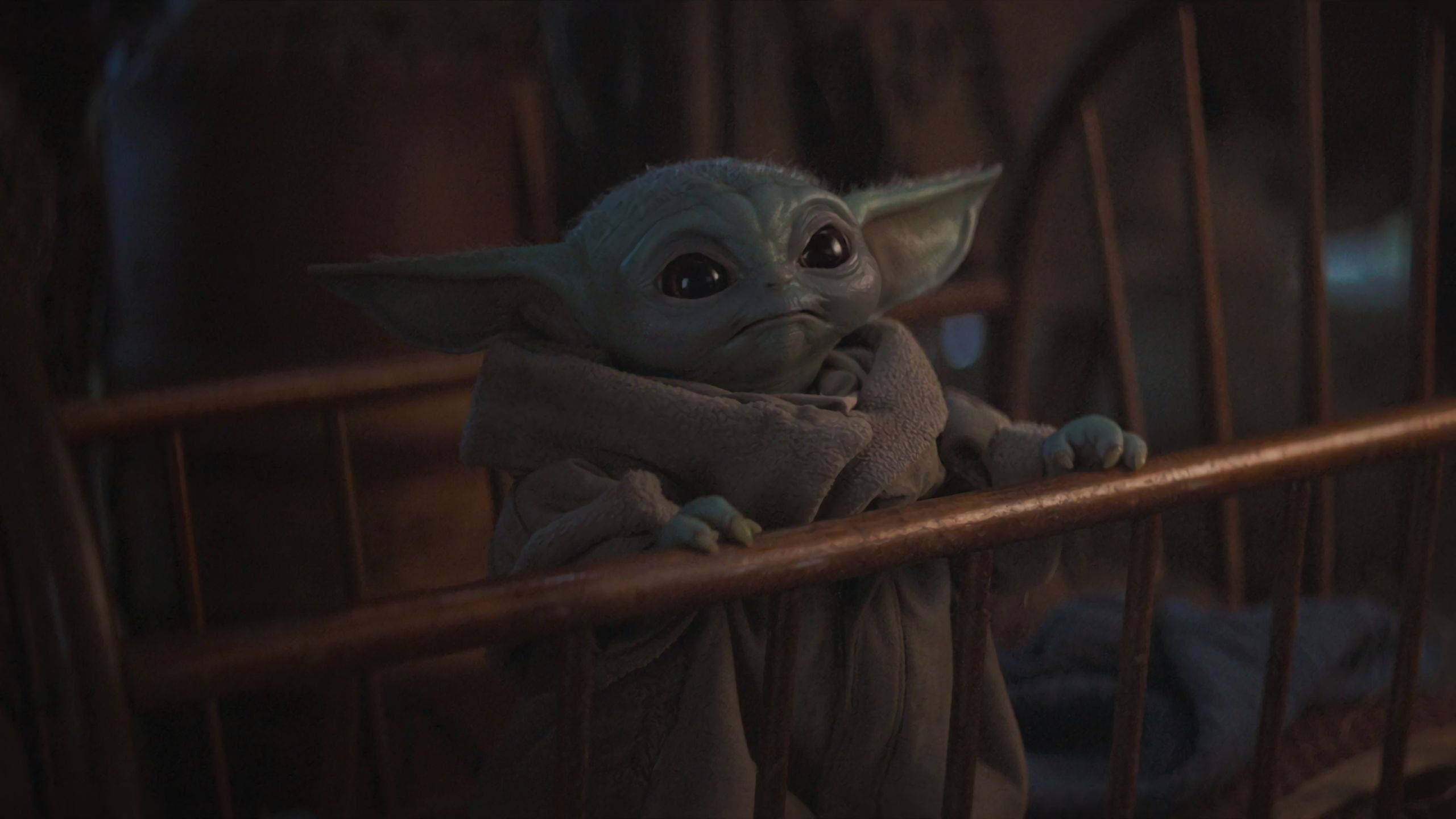 Baby Yoda, crib, wooden crib, 2K Desktop Wallpaper