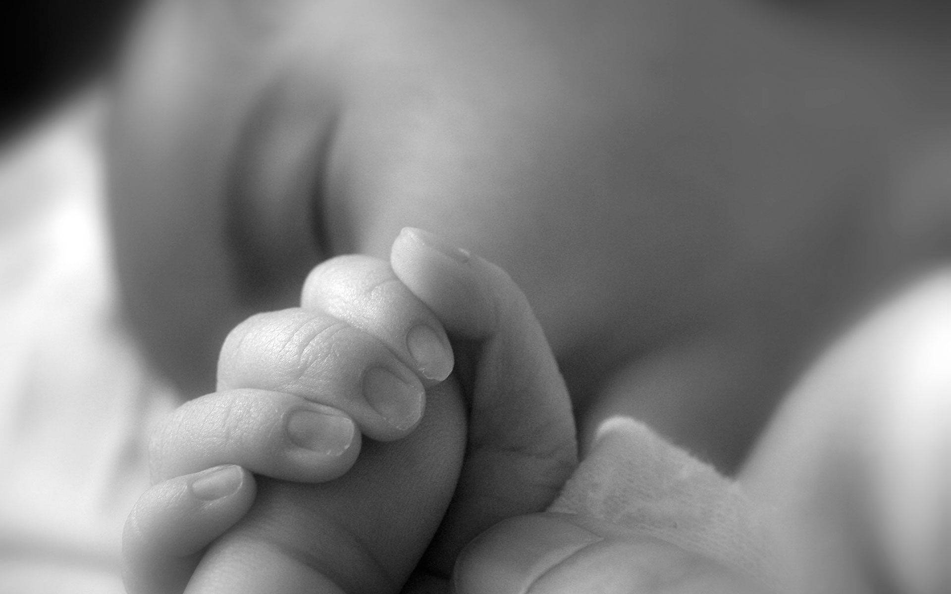 newborn infant, black and white, close-up, Full HD Desktop Wallpaper