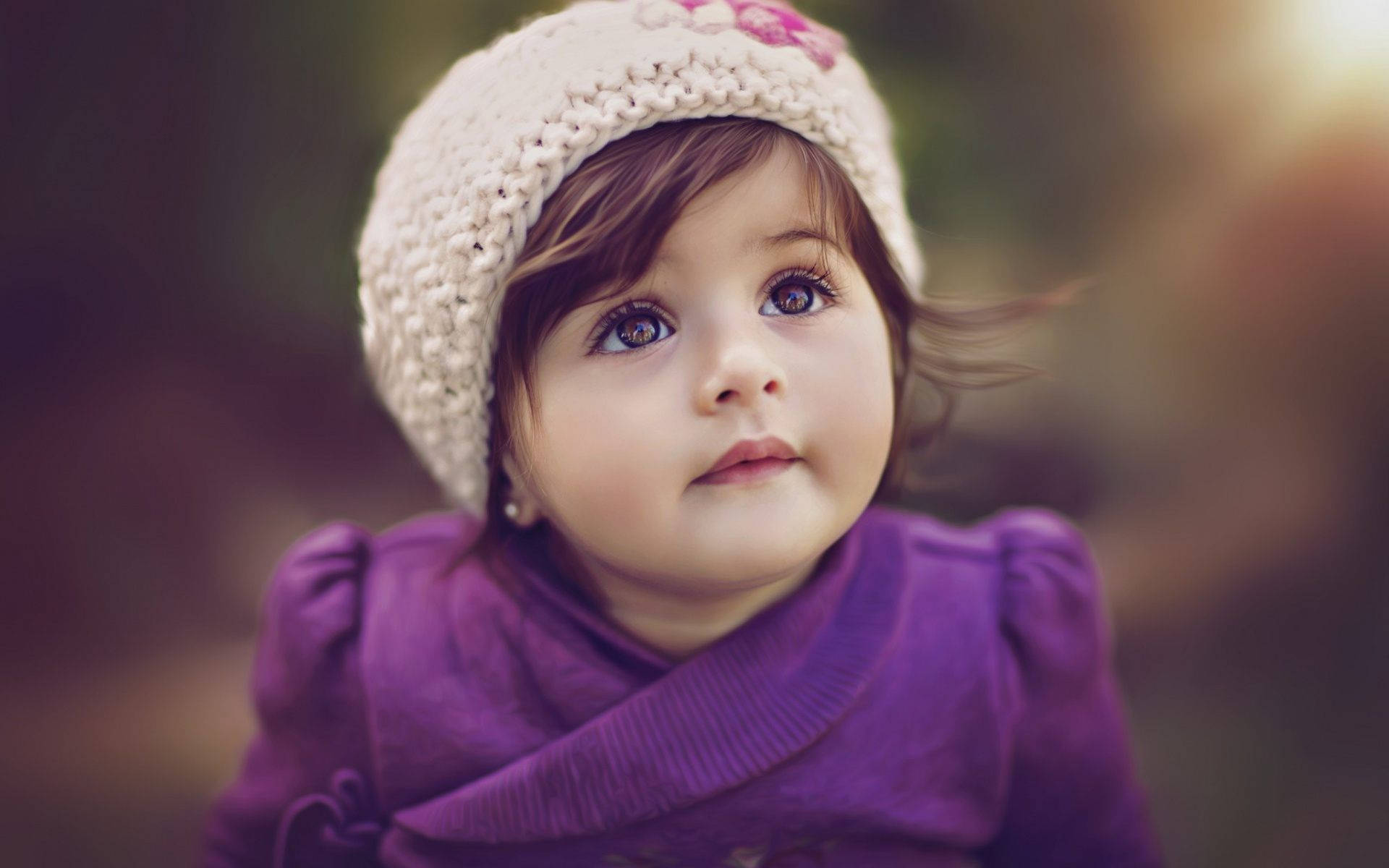 cream knit hat, purple coat, big blue eyes, Full HD Desktop Wallpaper