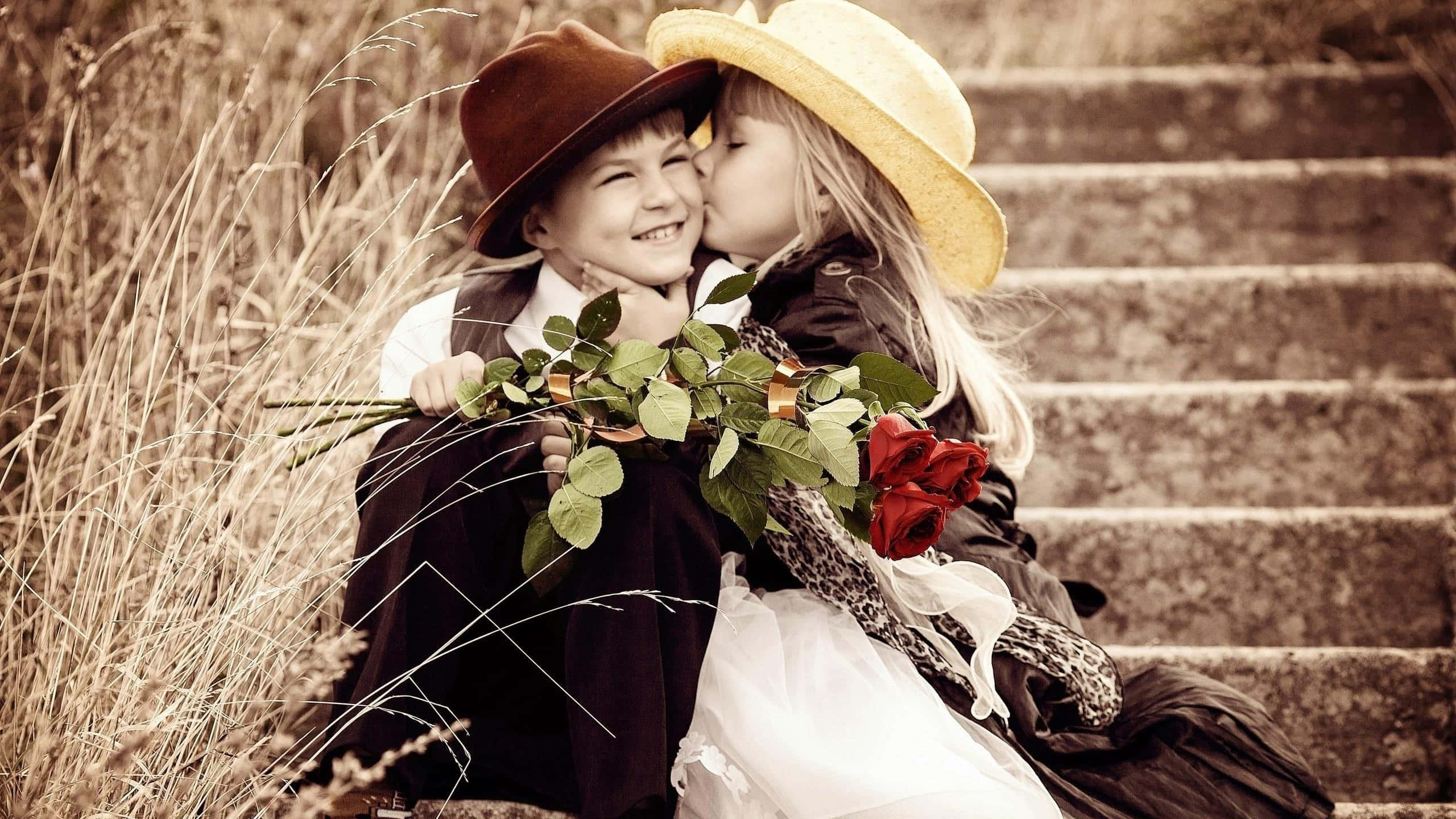 vintage hats, stone steps, tall grass, 2K Desktop Wallpaper
