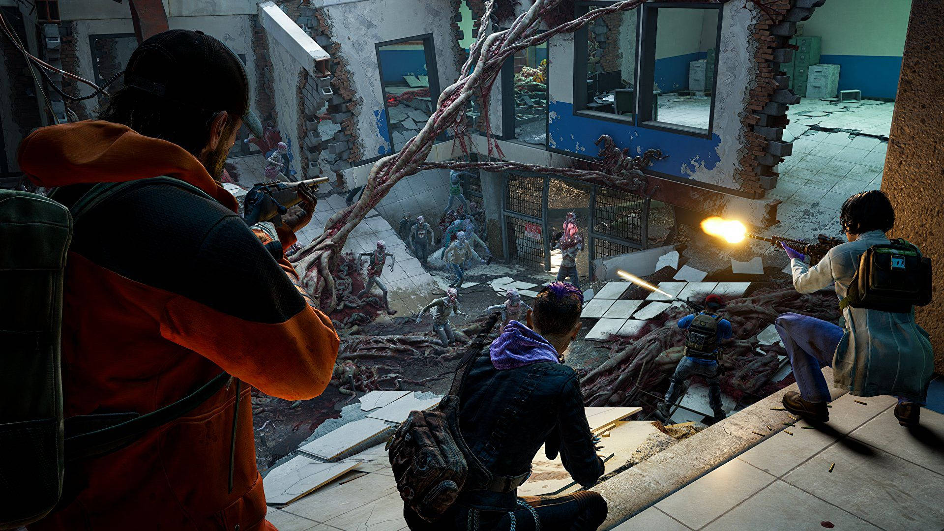 Back 4 Blood, zombie horde, ruined urban courtyard, Full HD Desktop Wallpaper