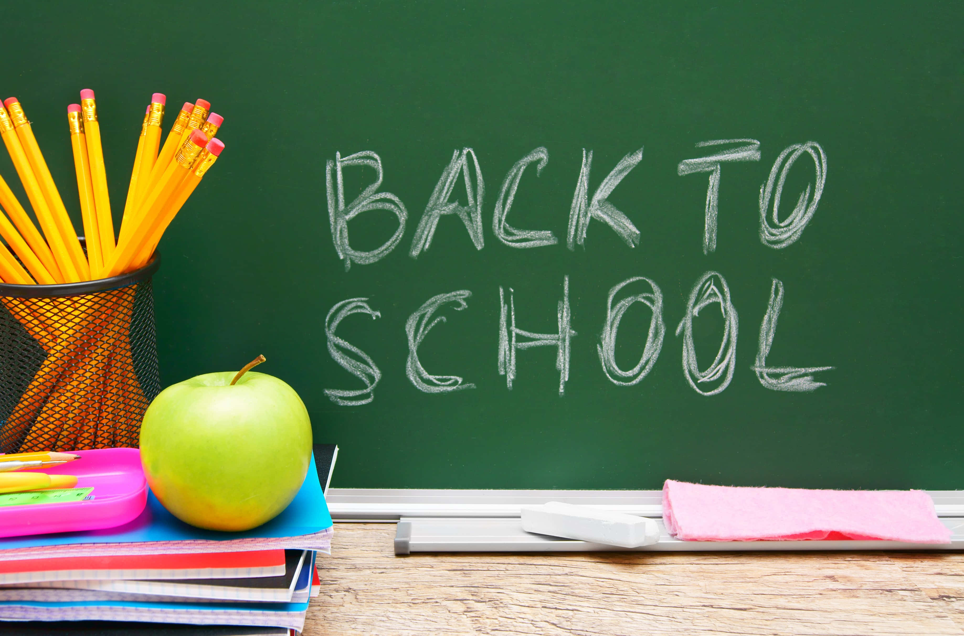 BACK TO SCHOOL, green chalkboard, chalk, 2K Desktop Wallpaper