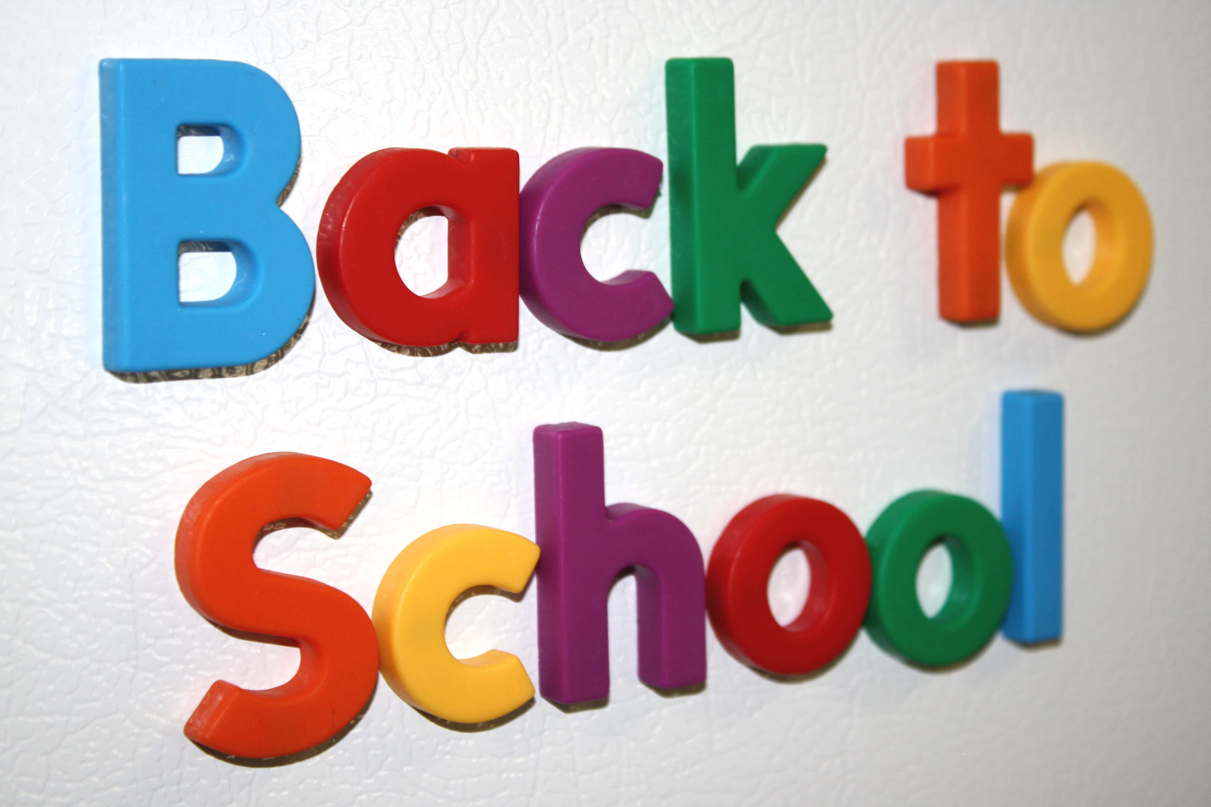 Back to School, 3D magnetic letters, white textured surface, 4K Desktop Wallpaper