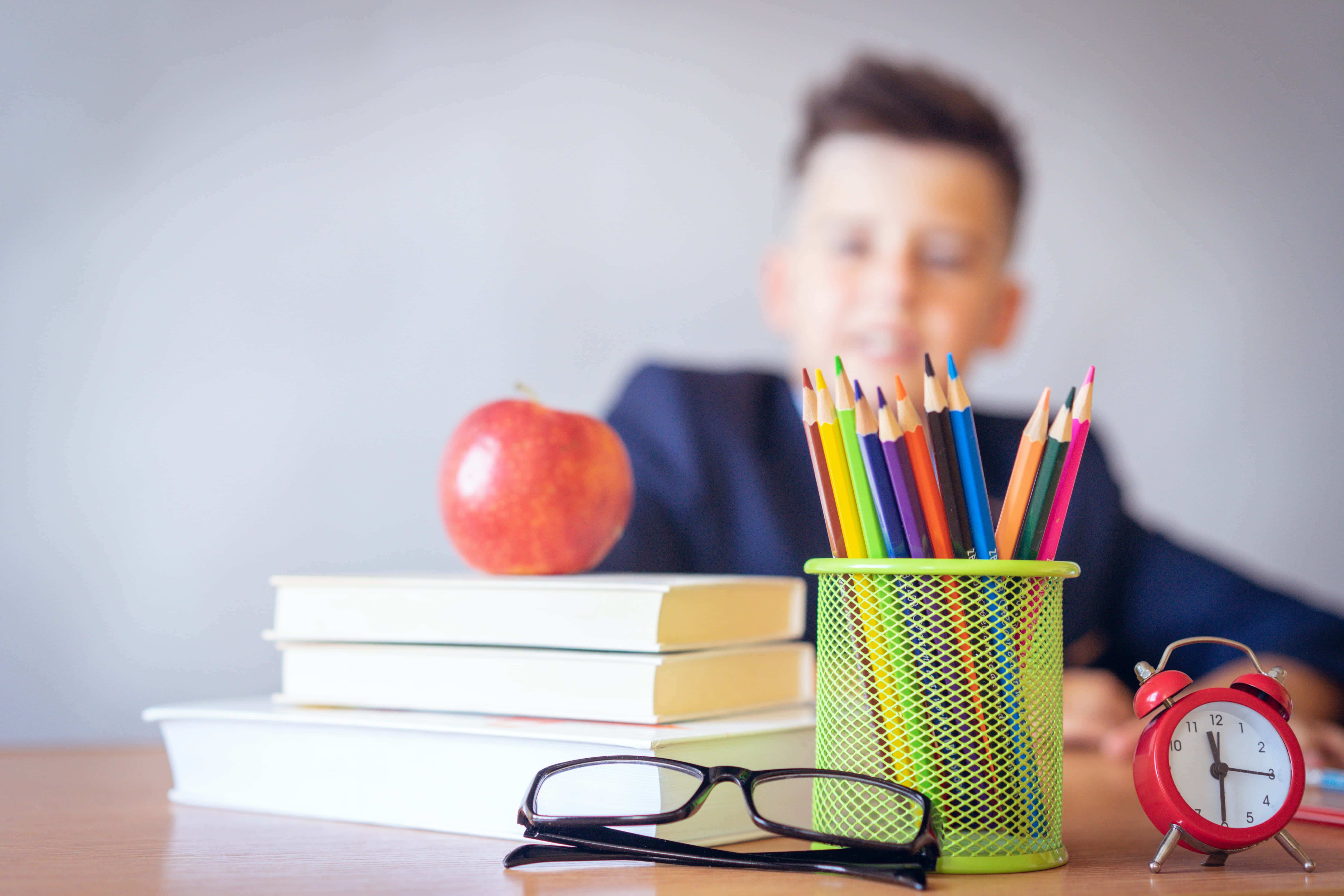 Back To School, school desk, colorful pencils, 5K Desktop Wallpaper