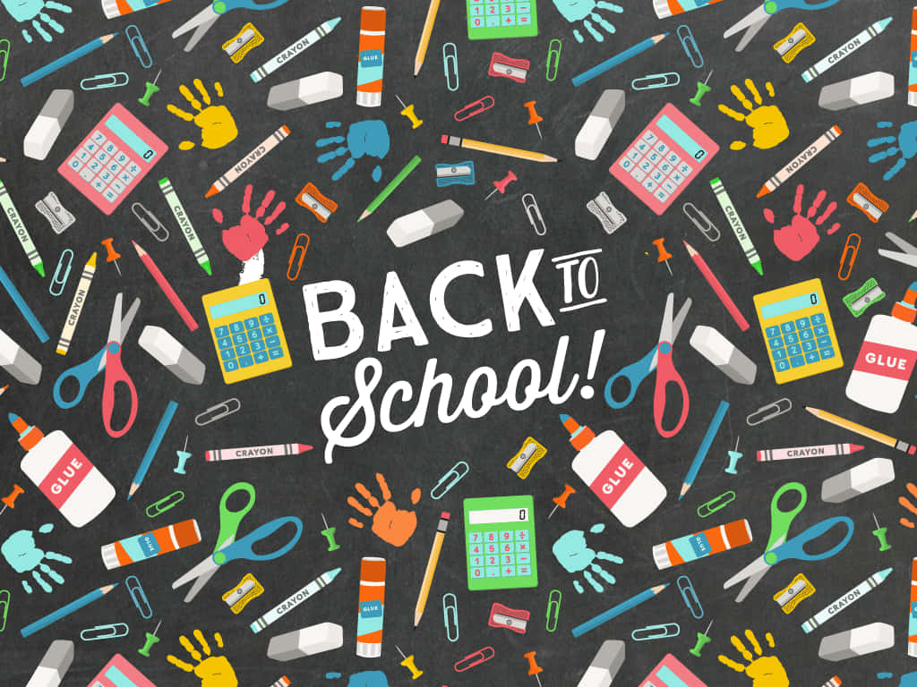 back to school, chalkboard, colorful school supplies, SD Desktop Wallpaper