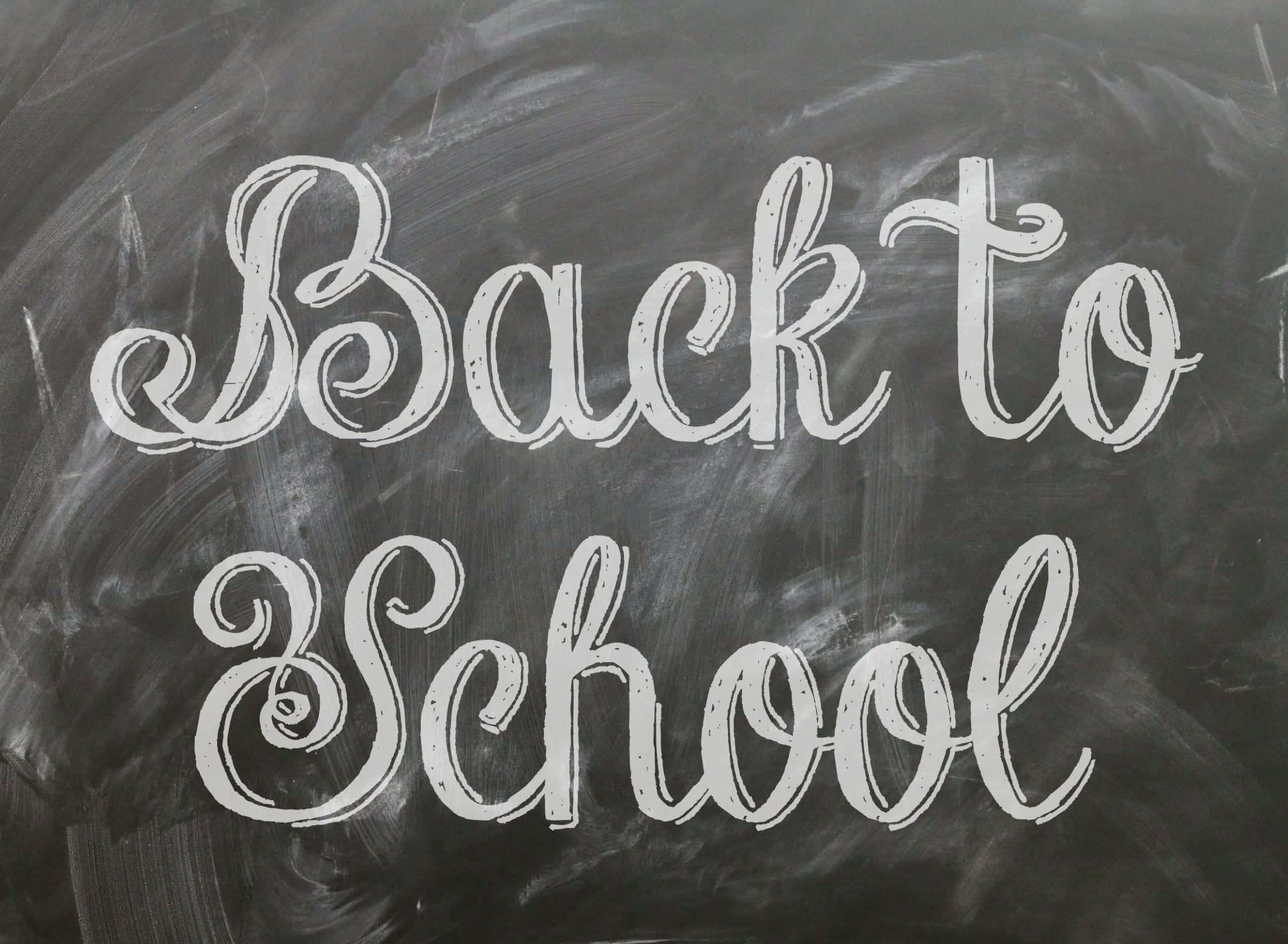 Back to School, chalk script, textured dark gray chalkboard, 2K Desktop Wallpaper