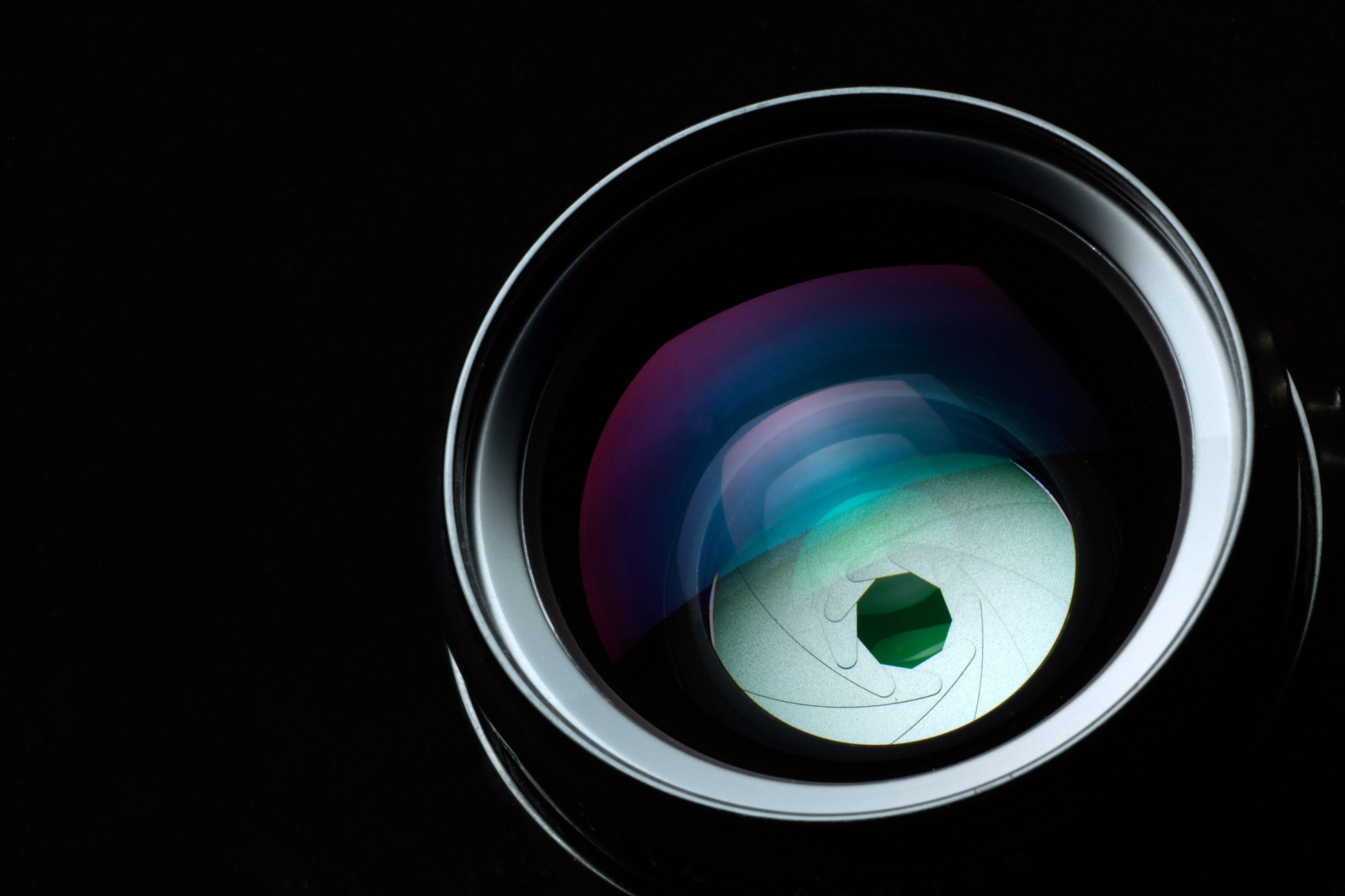 camera lens, aperture, colorful light flares, 5K Desktop Wallpaper