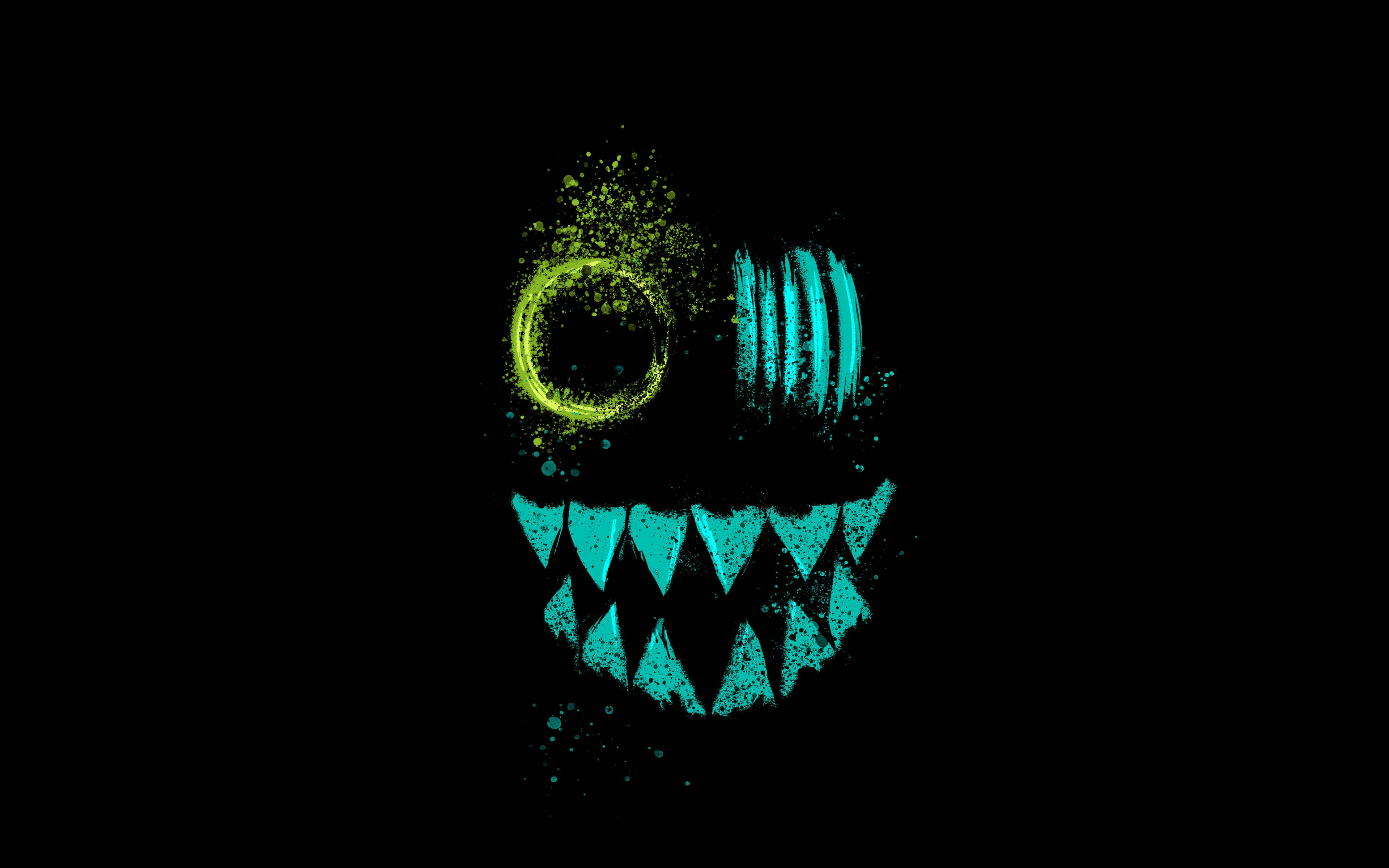 neon green, cyan, cartoon monster face, 4K Desktop Wallpaper