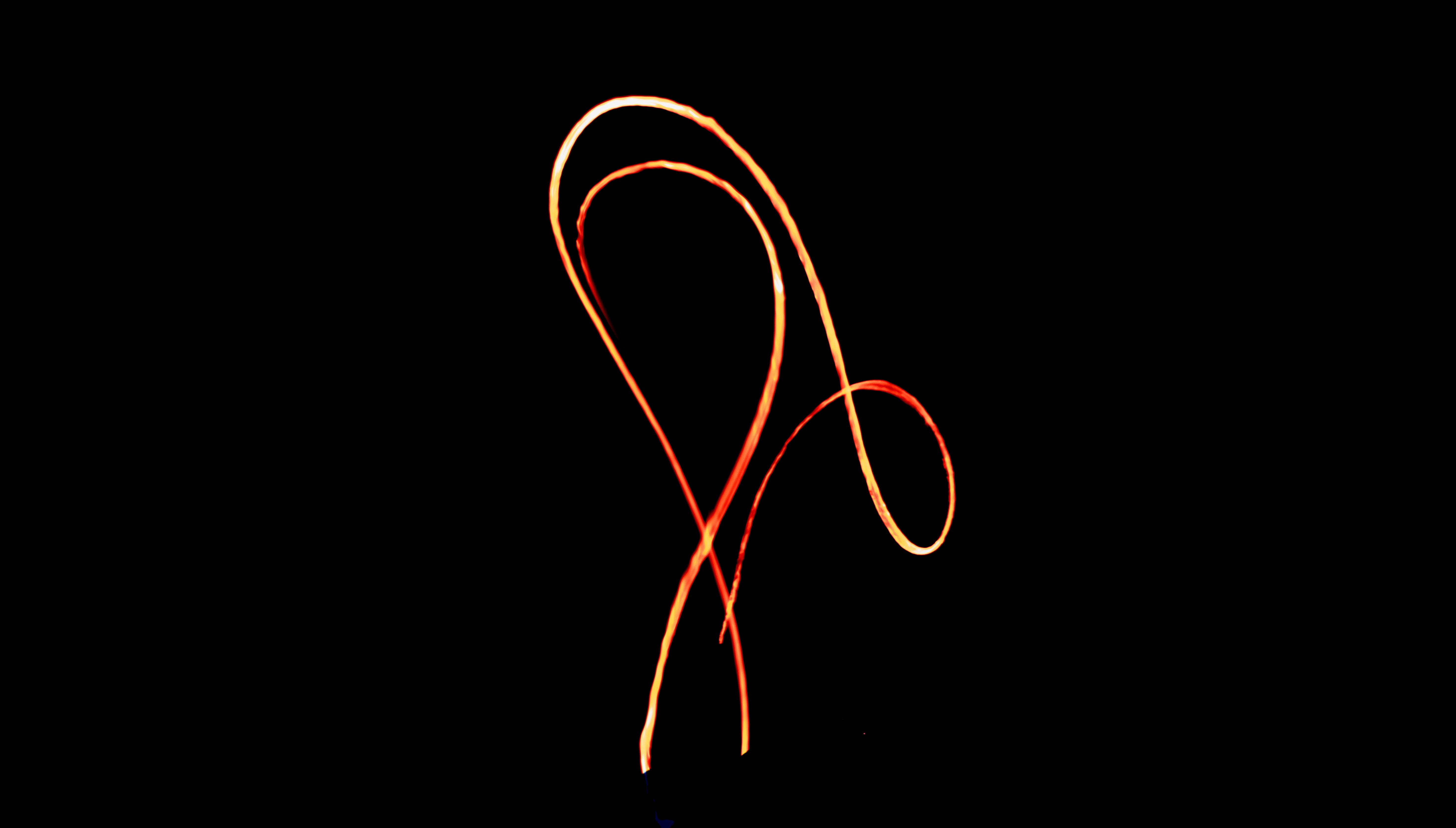 abstract swirling pattern, glowing orange light trail, pure black background, 5K Desktop Wallpaper