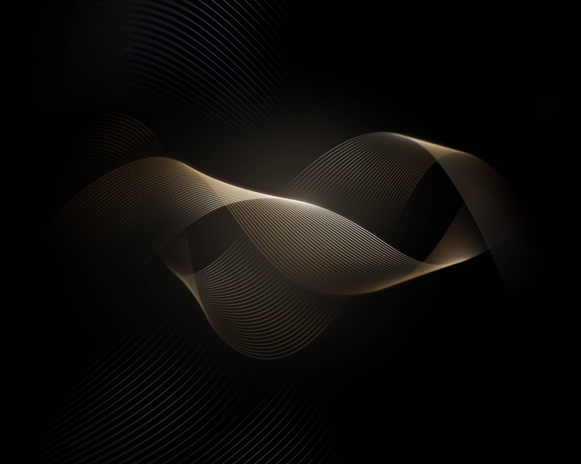 Golden Waves, black background, elegant golden wavy lines, Full HD Desktop Wallpaper
