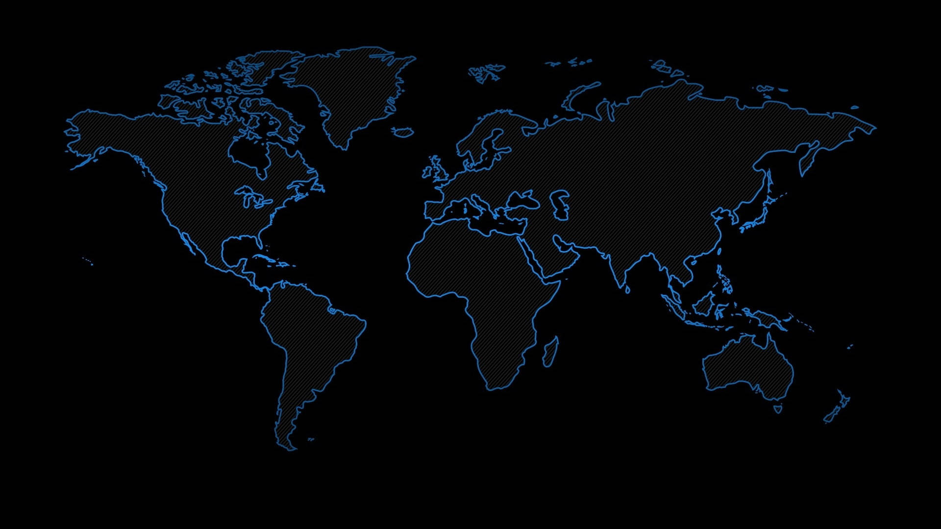 glowing blue wireframe world map, grid texture, black background, Full HD Desktop Wallpaper