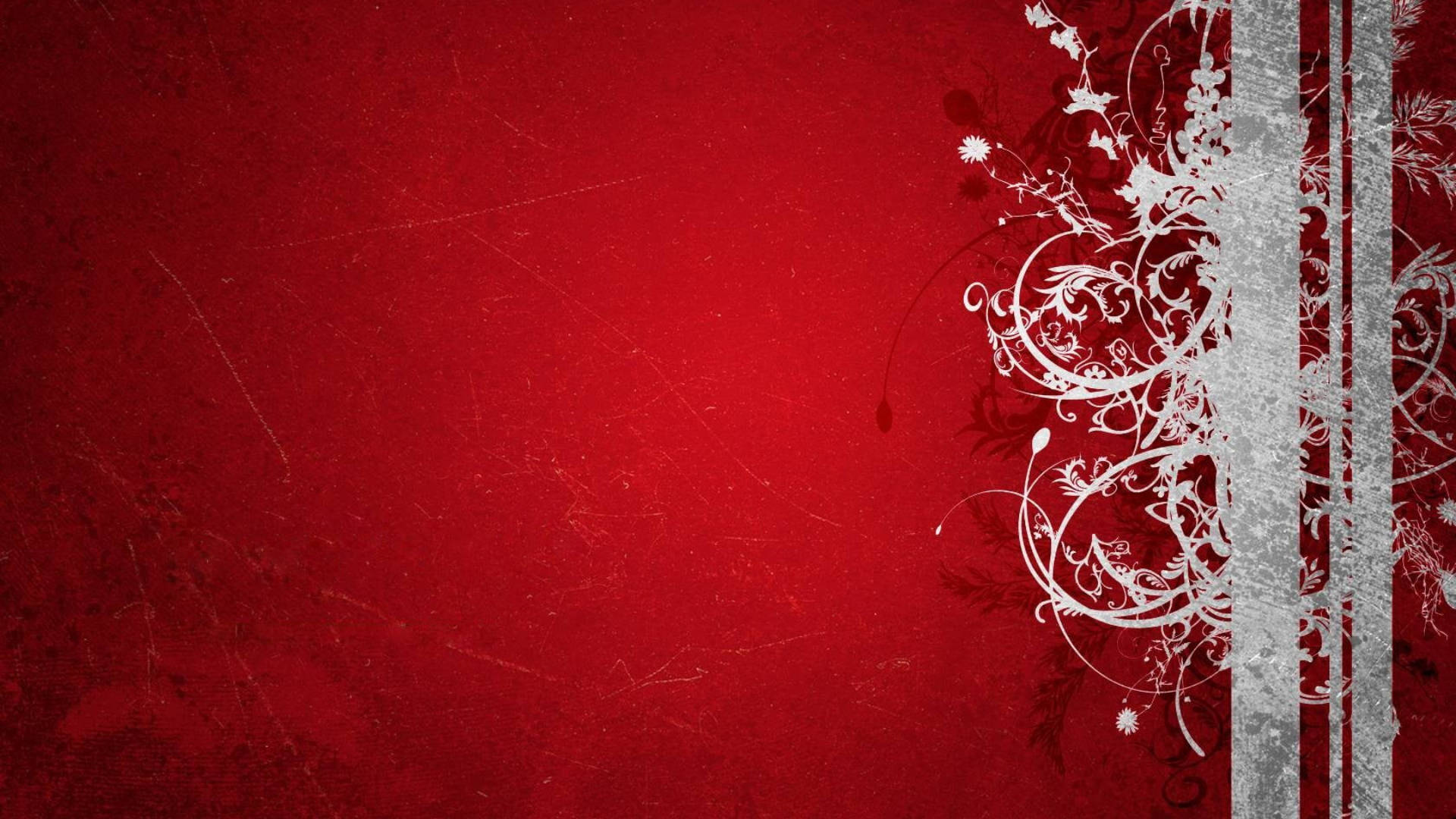 textured red background, intricate white floral swirls, vertical silver stripes, Full HD Desktop Wallpaper