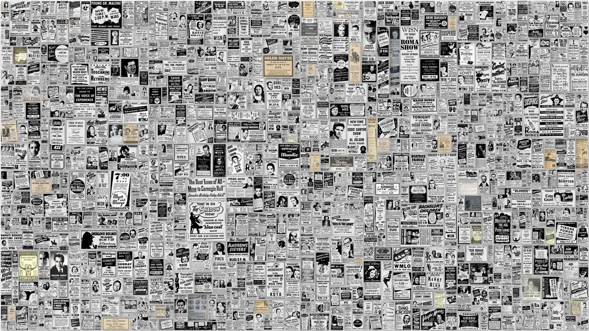vintage black and white newspaper clippings, newspaper ads, wall, Full HD Desktop Wallpaper