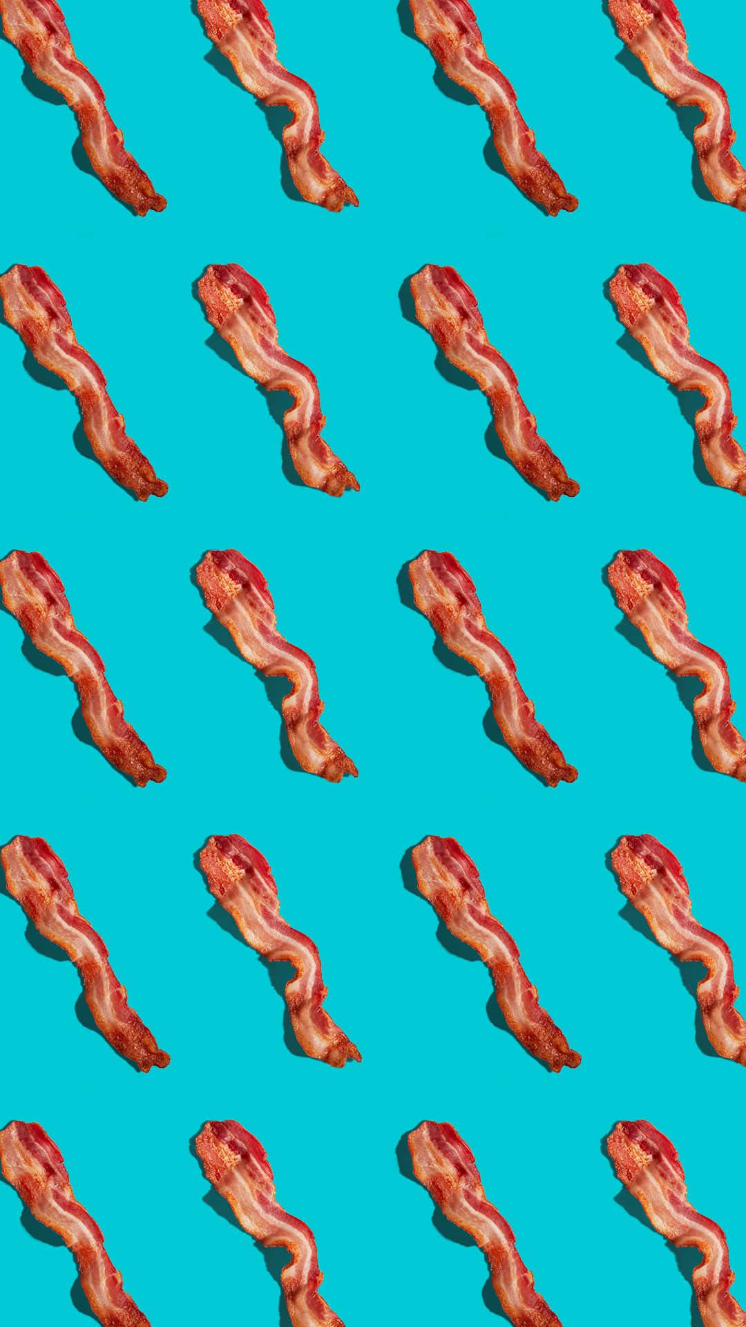 bacon strips, repeating pattern, vibrant turquoise background, Full HD Phone Wallpaper