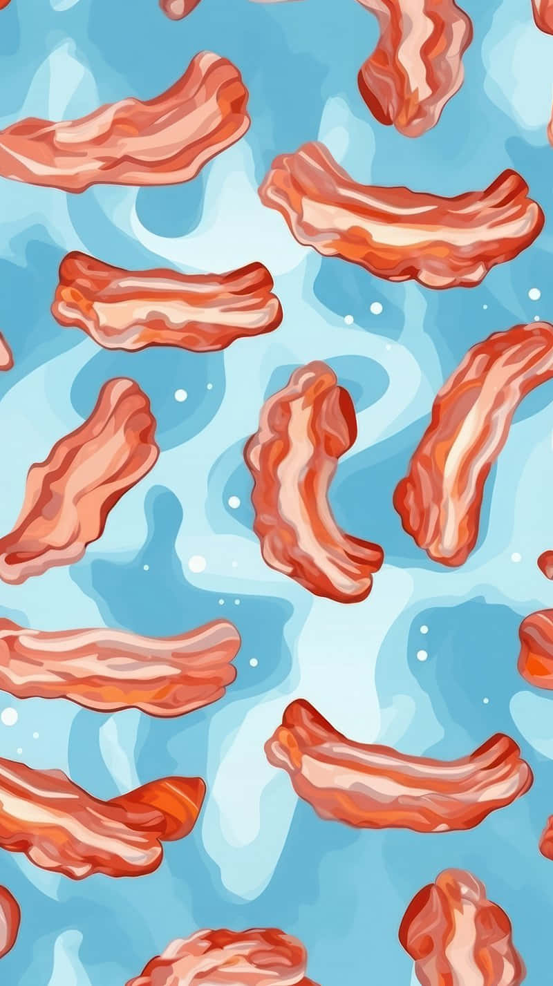 floating bacon pattern, crispy bacon strips, soft blue watercolor background, HD Phone Wallpaper
