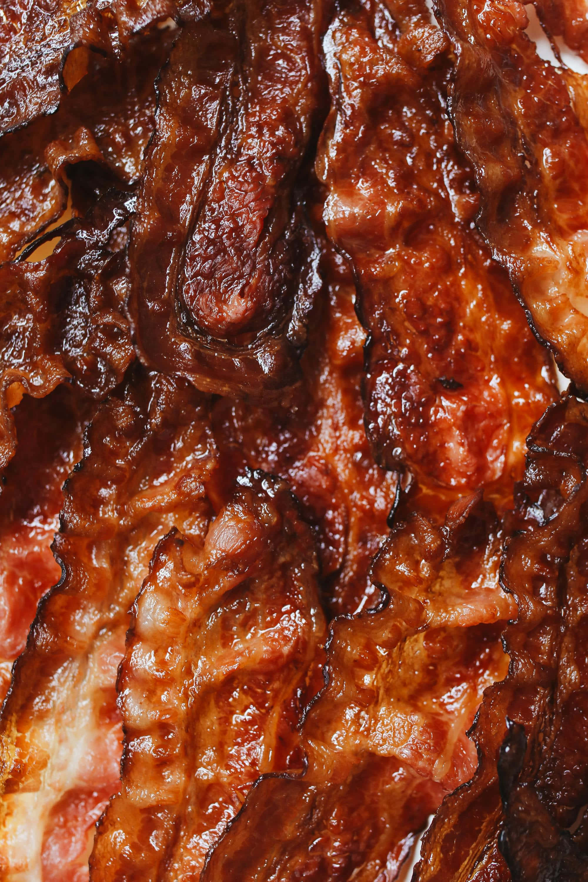crispy cooked bacon, golden-brown, rendered fat, 2K Phone Wallpaper