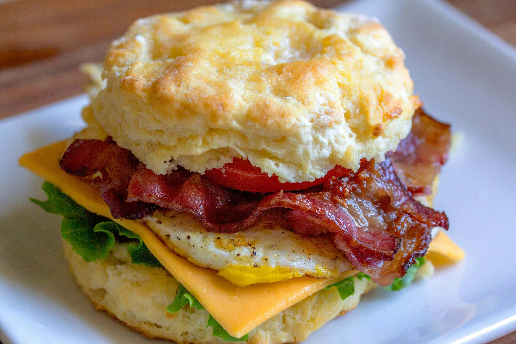 Bacon Egg Cheese Biscuit Sandwich, golden biscuit, crispy bacon, Full HD Desktop Wallpaper
