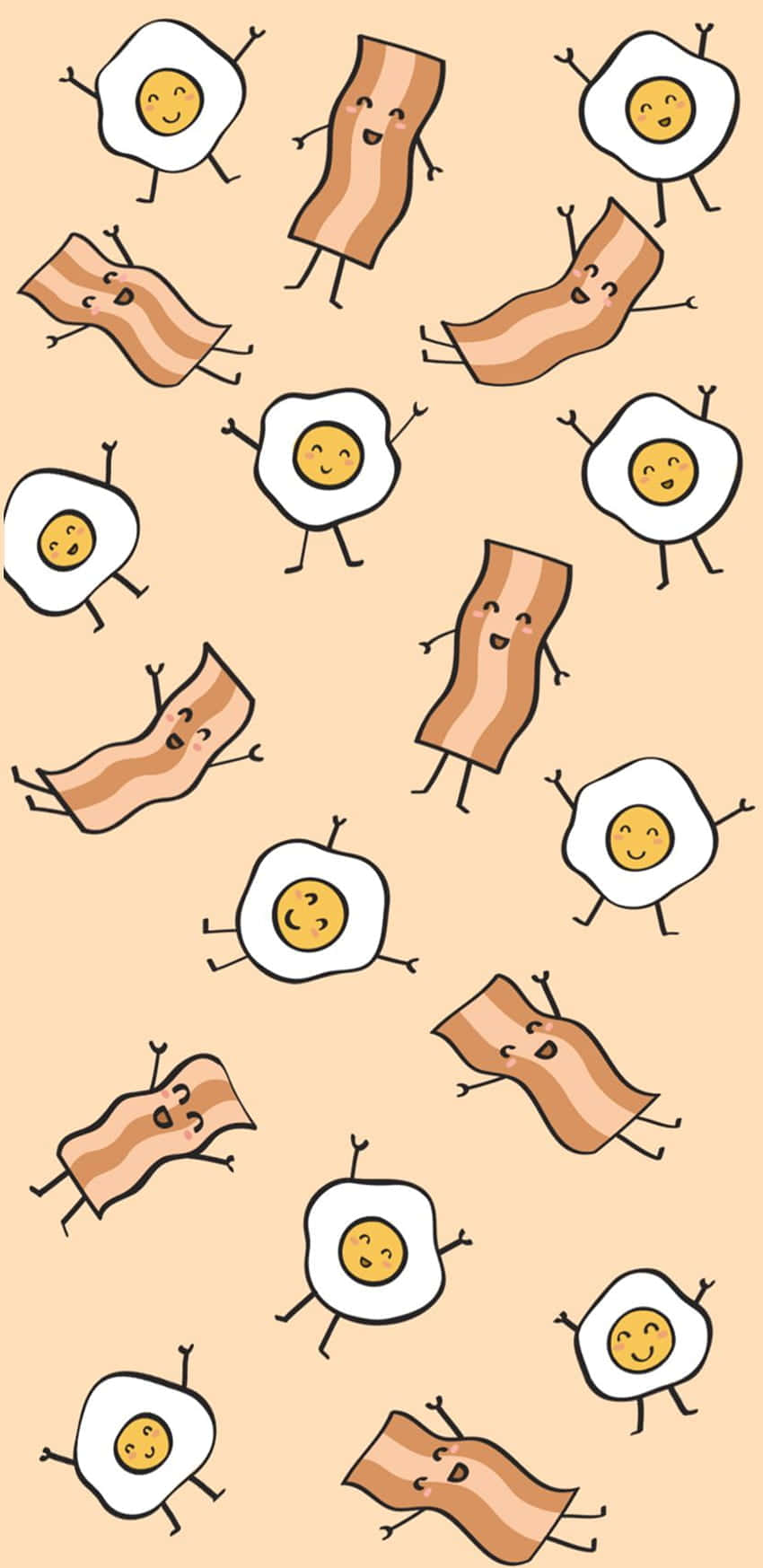 Baconand Eggs Cartoon Pattern, cartoon bacon, fried egg characters, HD Phone Wallpaper