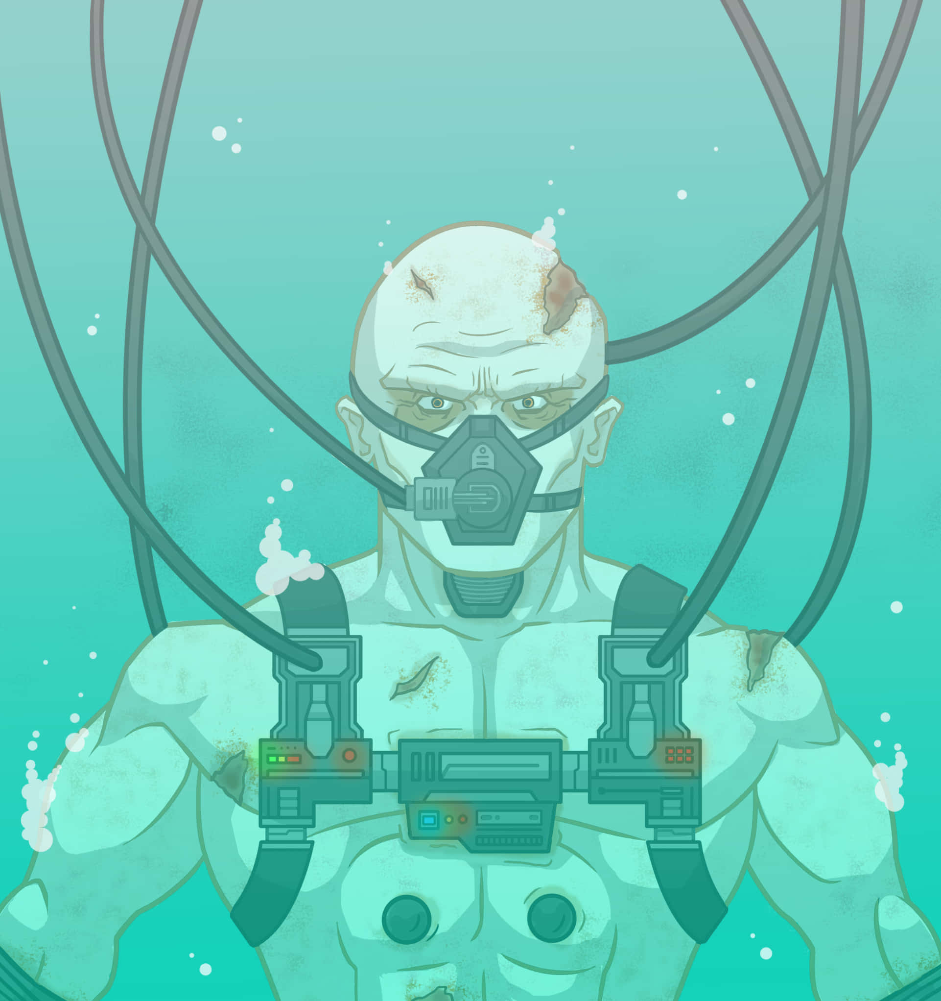 Bacta Tank, teal water, bubbles, Full HD Phone Wallpaper