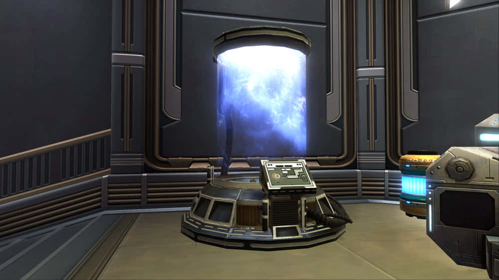 Bacta Tank, glowing blue portal, control console, SD Desktop Wallpaper