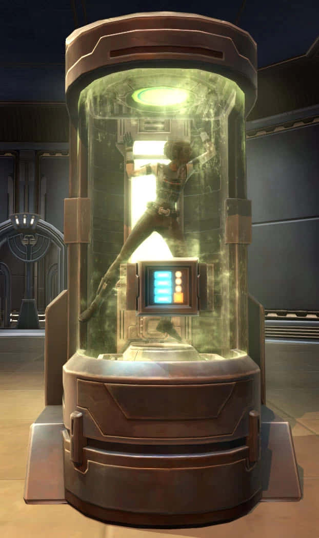 Bacta Tank, glowing green light, futuristic glass pod, SD Phone Wallpaper